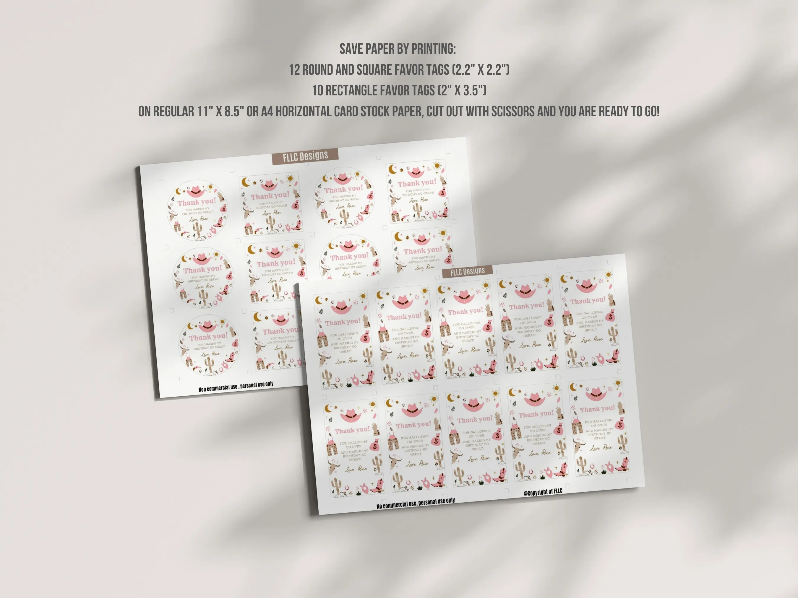 My First Rodeo Birthday Thank You Tags | Cowgirl Western Gift Tags | Pink Rodeo Party Favor Labels | Editable Canva Template | Digital Download