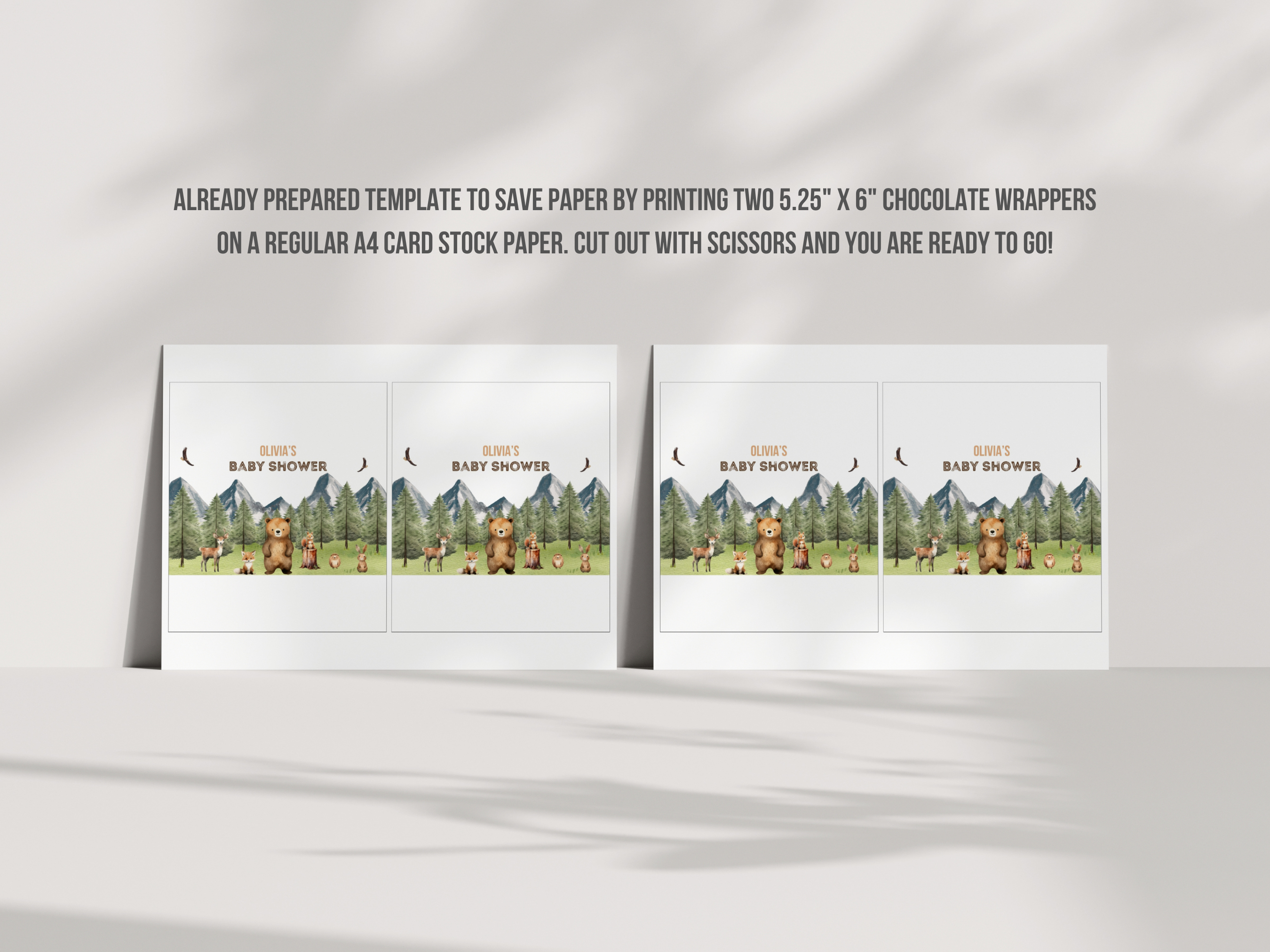 Forest Animals Baby Shower Chocolate Wrapper | Woodland Candy Bar Label | Editable Canva Template | Digital Download