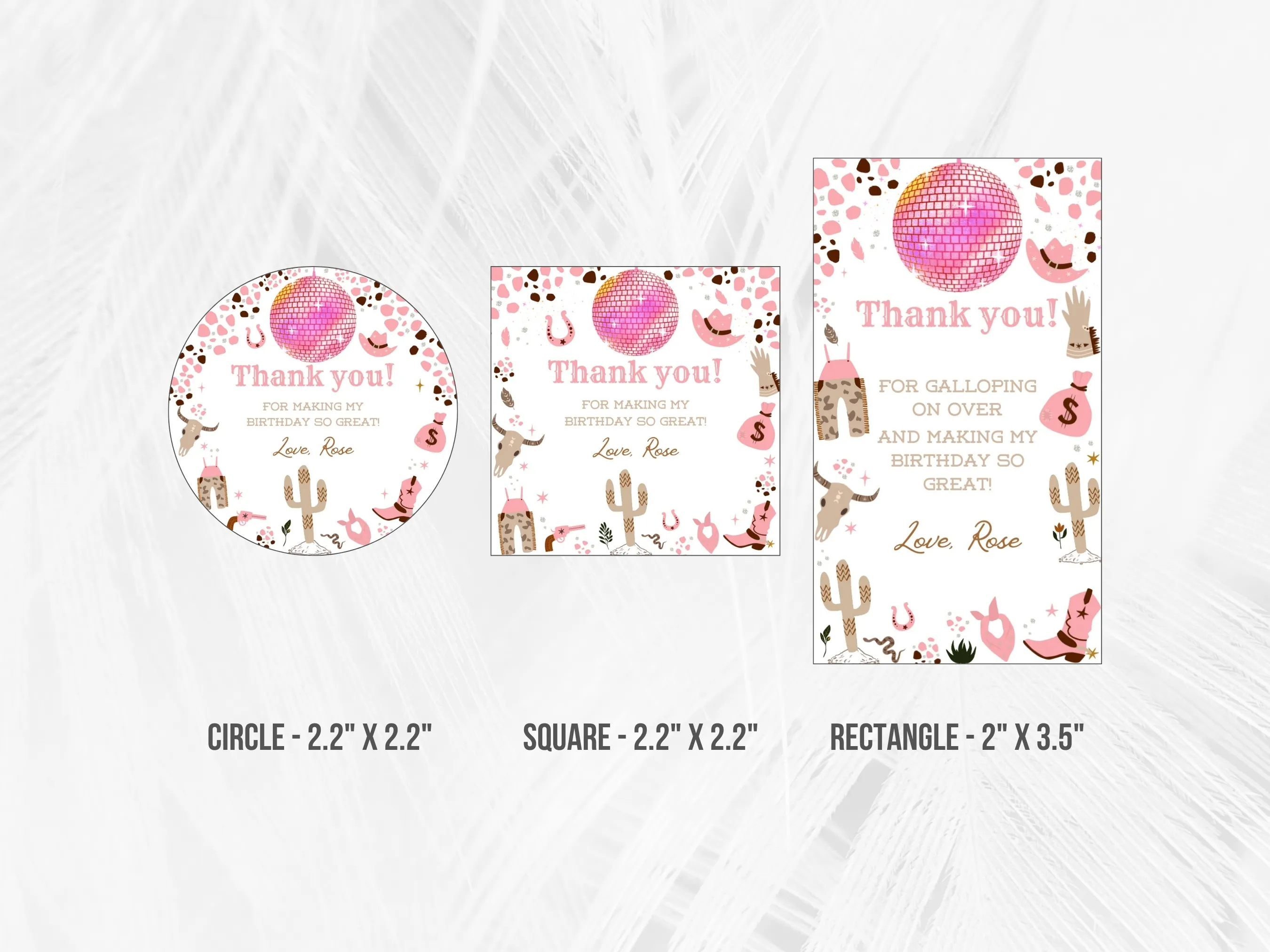 Disco Cowgirl Birthday Gift Tags | My First Rodeo Space Cowgirl Favor Labels | Western Party Thank You Tags | Editable Canva Template | Digital Download