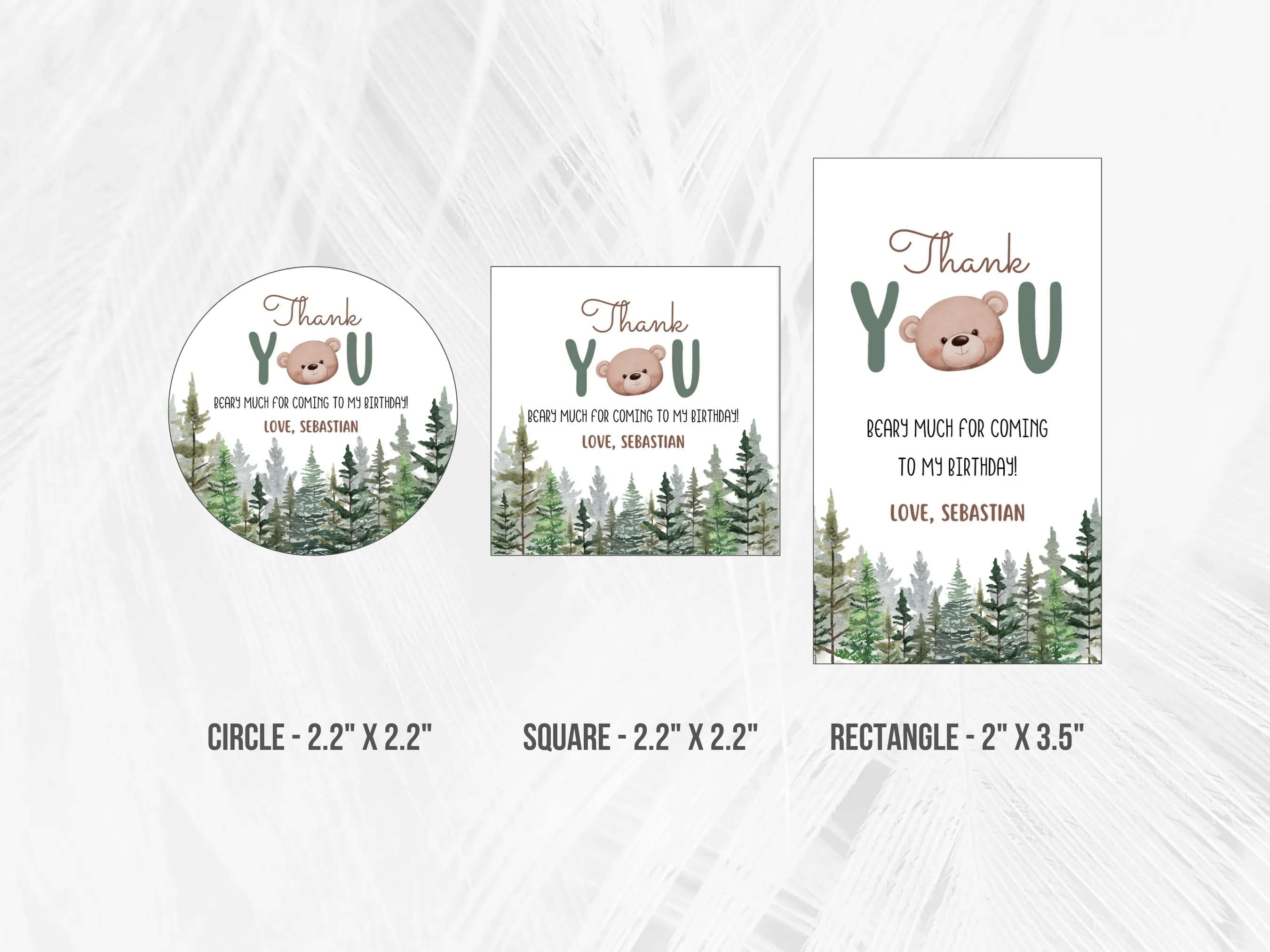 Woodland Party Gift Tags | Brown Bear Birthday Thank You Labels | Forest Animal Favor Tags | Editable Canva Template | Digital Download