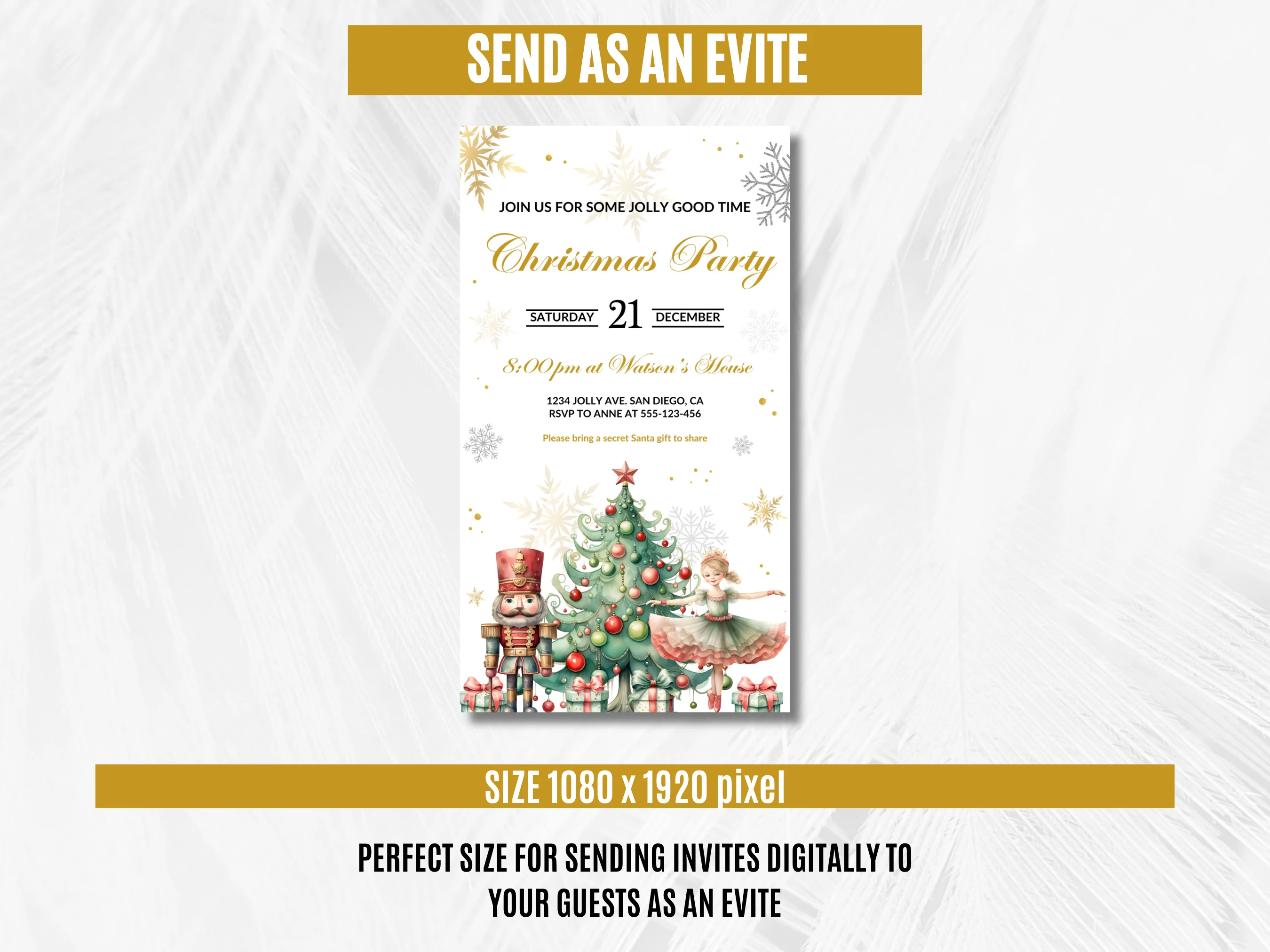 Nutcracker Christmas Party Mobile Invitation | Sugar Plum Fairy Holiday Design | Editable Canva Template | Digital Download