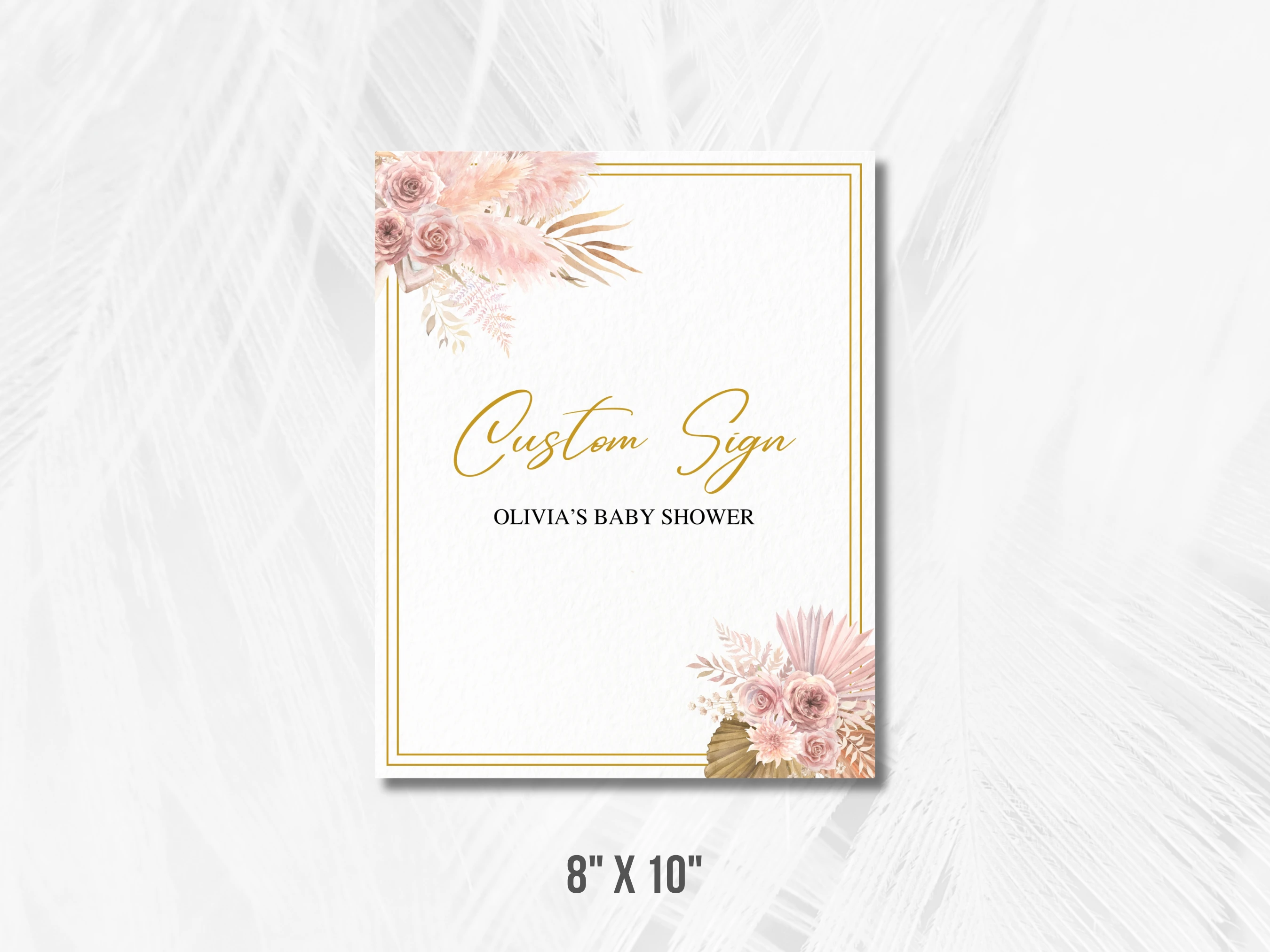 Boho Baby Shower Table Sign | Rose Gold Pampas Grass Late Night Diapers | Pacifier Hunt Sign | Editable Canva Template | Digital Download