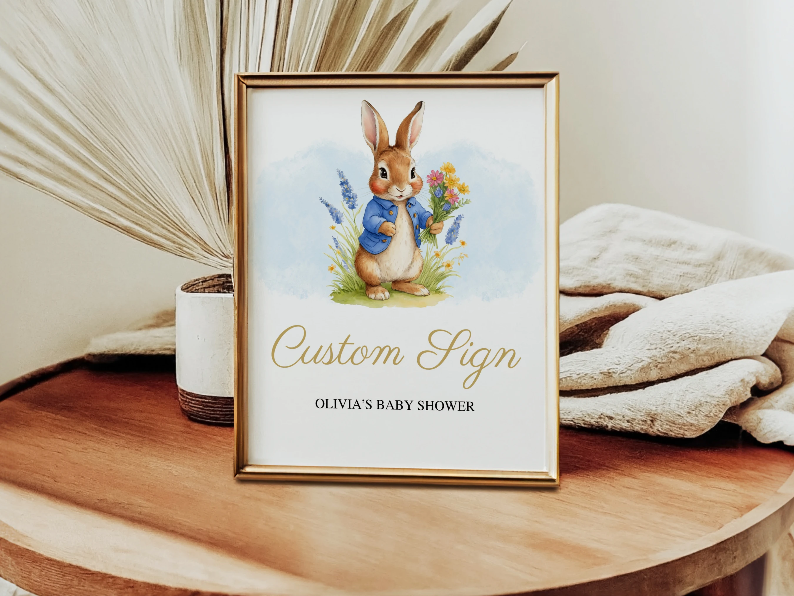 peter rabbit baby shower table sign printable, flopsy bunny baby shower pacifier hunt sign, peter rabbit baby shower diaper raffle sign, peter rabbit late night diapers baby shower sign, editable baby shower sign Canva