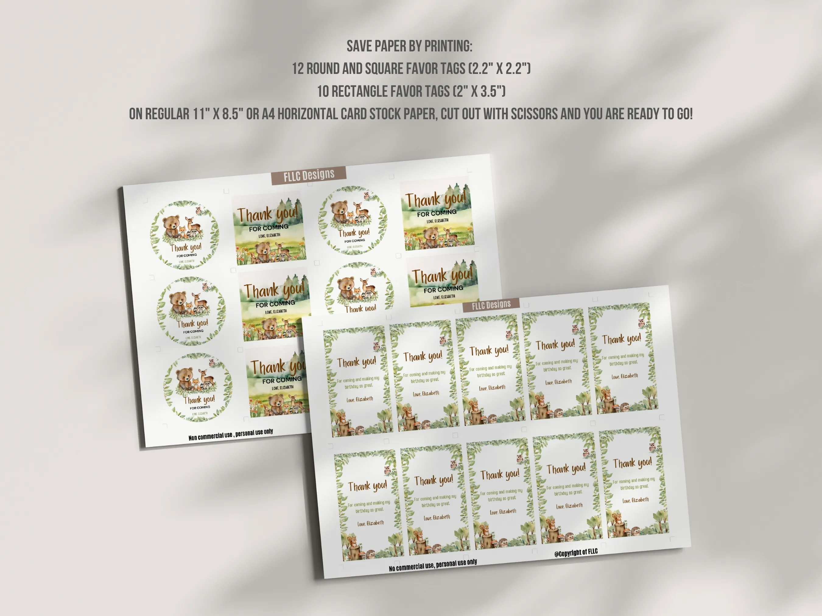 Woodland Animals Birthday Thank You Tags | Forest Party Favor Labels | Cute Woodland Creature Gift Tags | Editable Canva Template | Digital Download