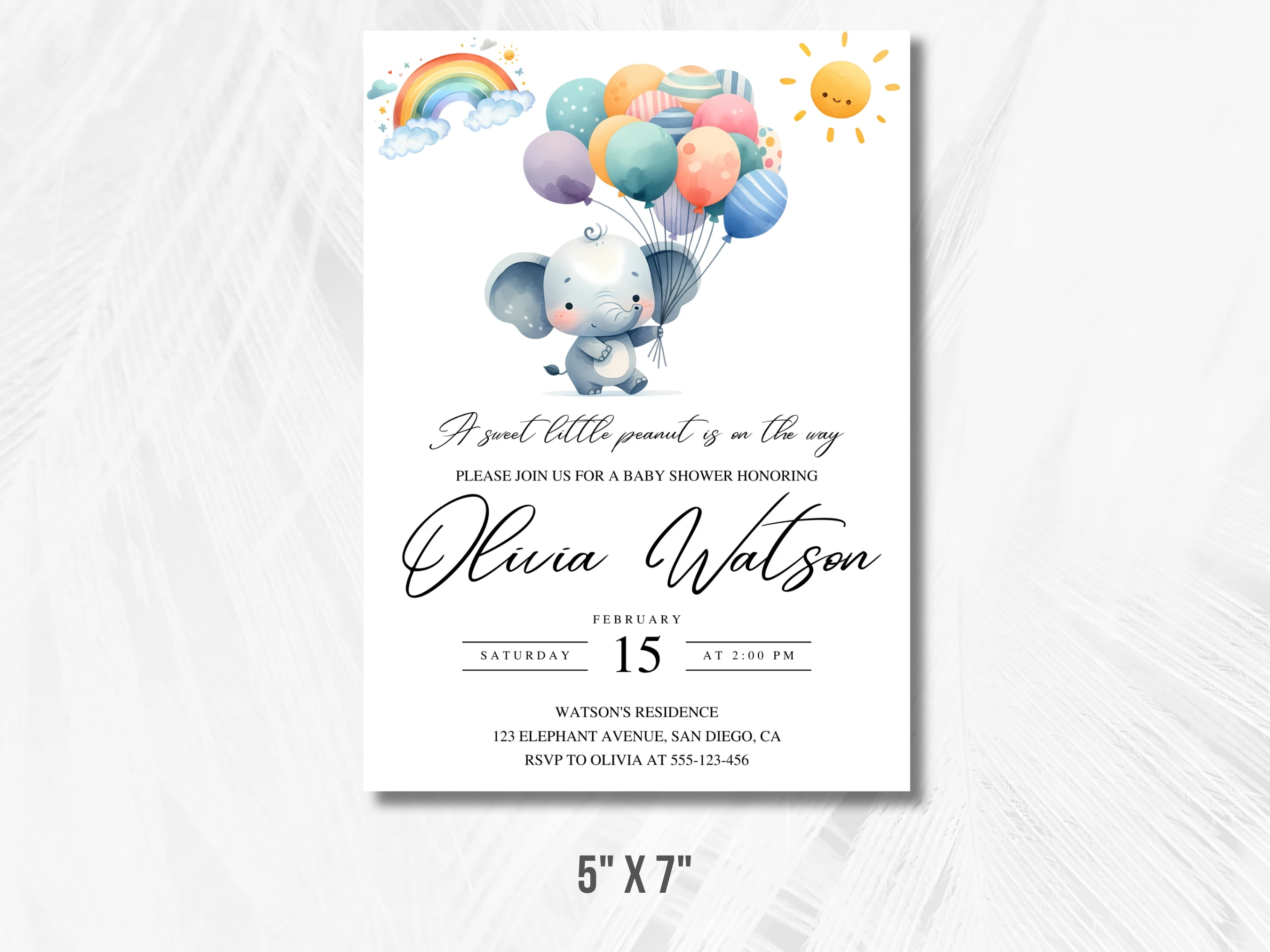 Little Peanut Baby Shower Invitation | Elephant Balloon Baby Shower Invite | Gender Neutral Baby Shower Party | Editable Canva Template | Digital Download