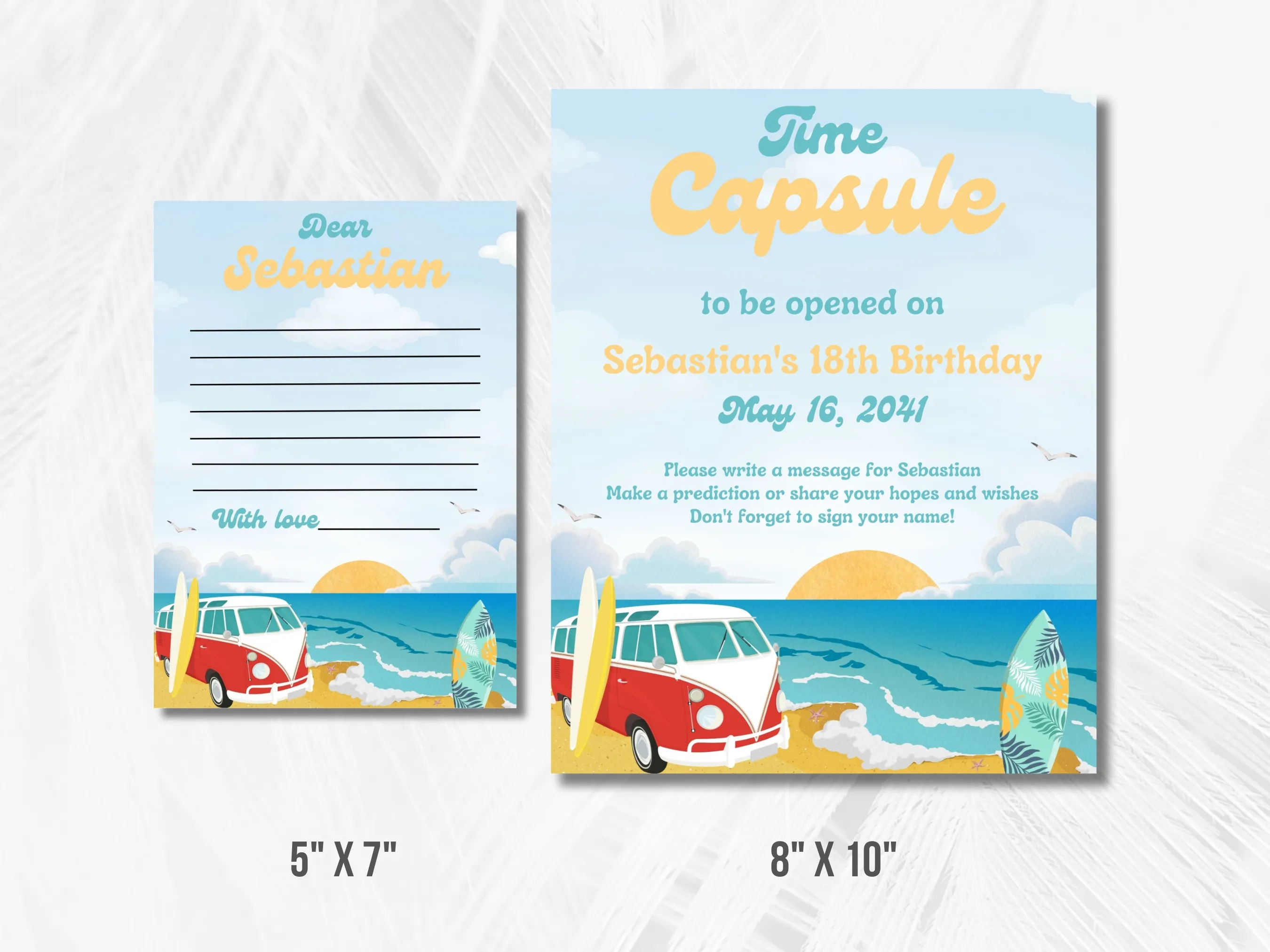 The Big One 1st Birthday Time Capsule Sign & Wishes Card | Surf Beach Party Guest Book | Editable Canva Template | Digital Download