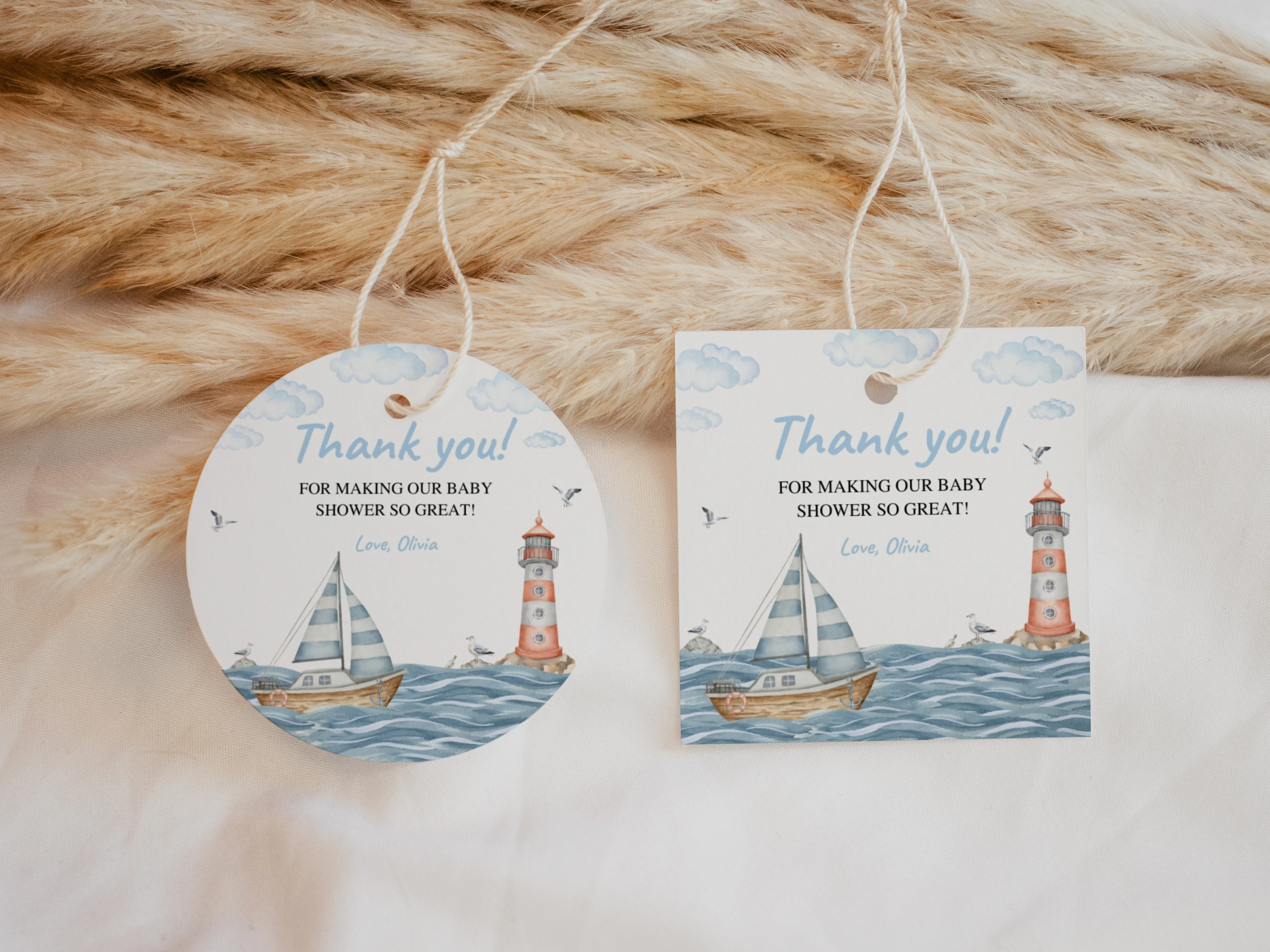 Nautical Baby Shower Thank You Tags | Ahoy It's a Boy Sailboat Favor Tags | Editable Canva Template | Digital Download