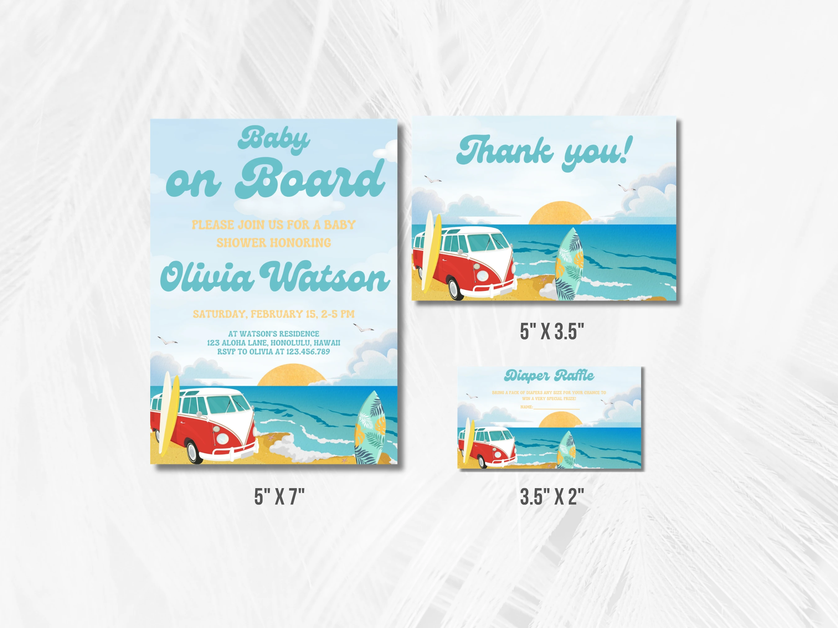 Baby On Board Baby Shower Invitation Set | Ocean Surf Starter Pack For Baby Boy | Editable Canva Template | Digital Download
