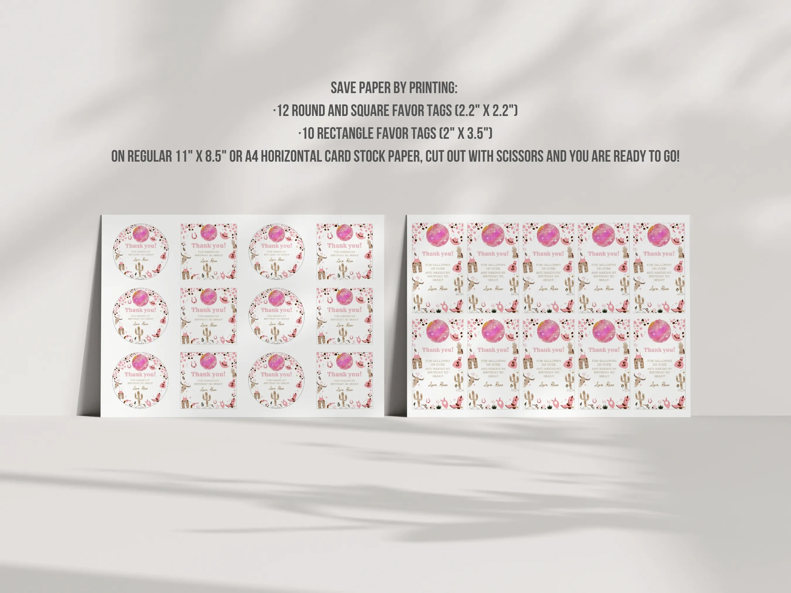 Disco Cowgirl Birthday Gift Tags | My First Rodeo Space Cowgirl Favor Labels | Western Party Thank You Tags | Editable Canva Template | Digital Download