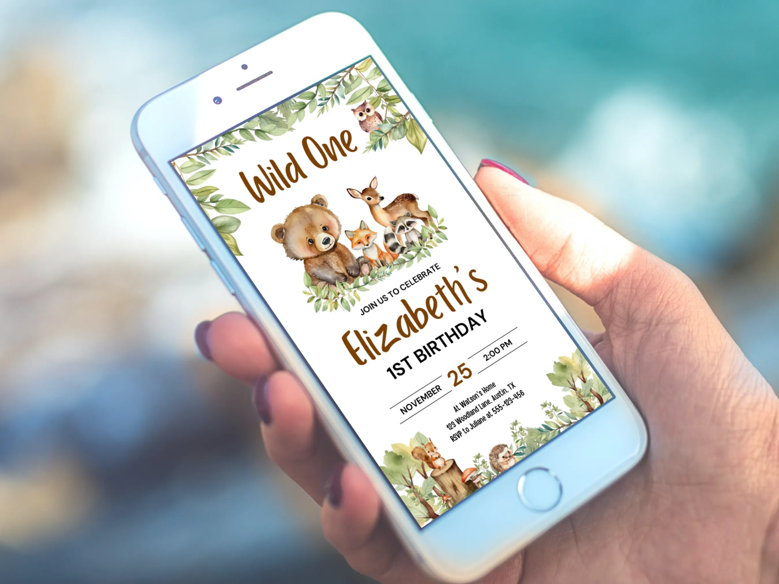 Woodland Animals Birthday Evite | Forest Mobile Invitation | Editable Canva Template | Digital Download