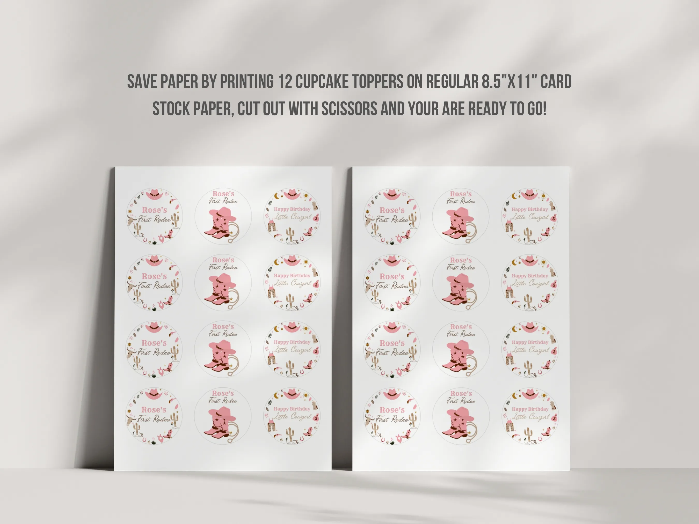 My First Rodeo Birthday Cupcake Toppers | Pink Cowgirl Cake Topper | Western Custom Cake Topper | 1st Birthday Cupcake Toppers | Editable Canva Template | Digital Download