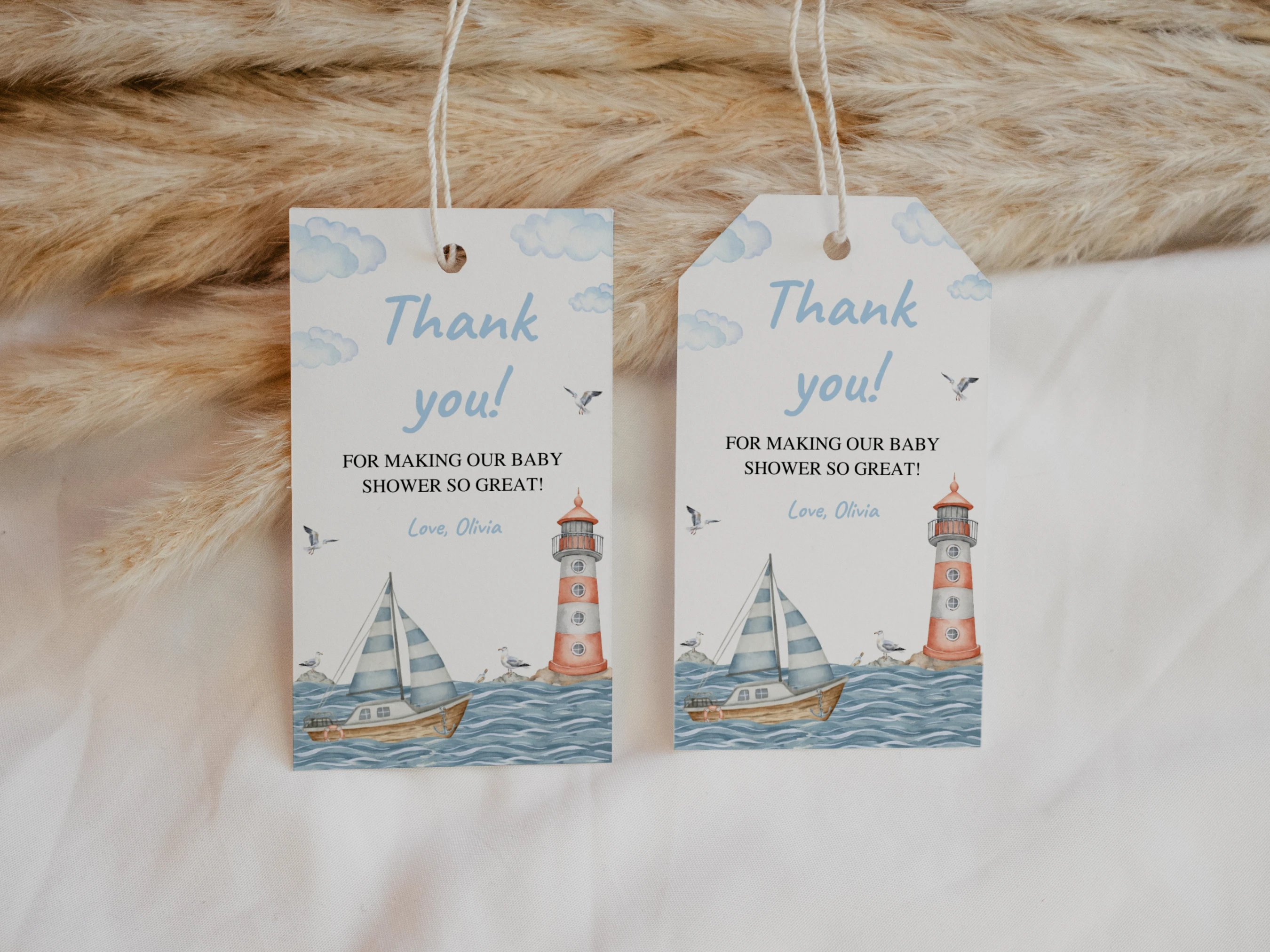 Nautical Baby Shower Thank You Tags | Ahoy It's a Boy Sailboat Favor Tags | Editable Canva Template | Digital Download