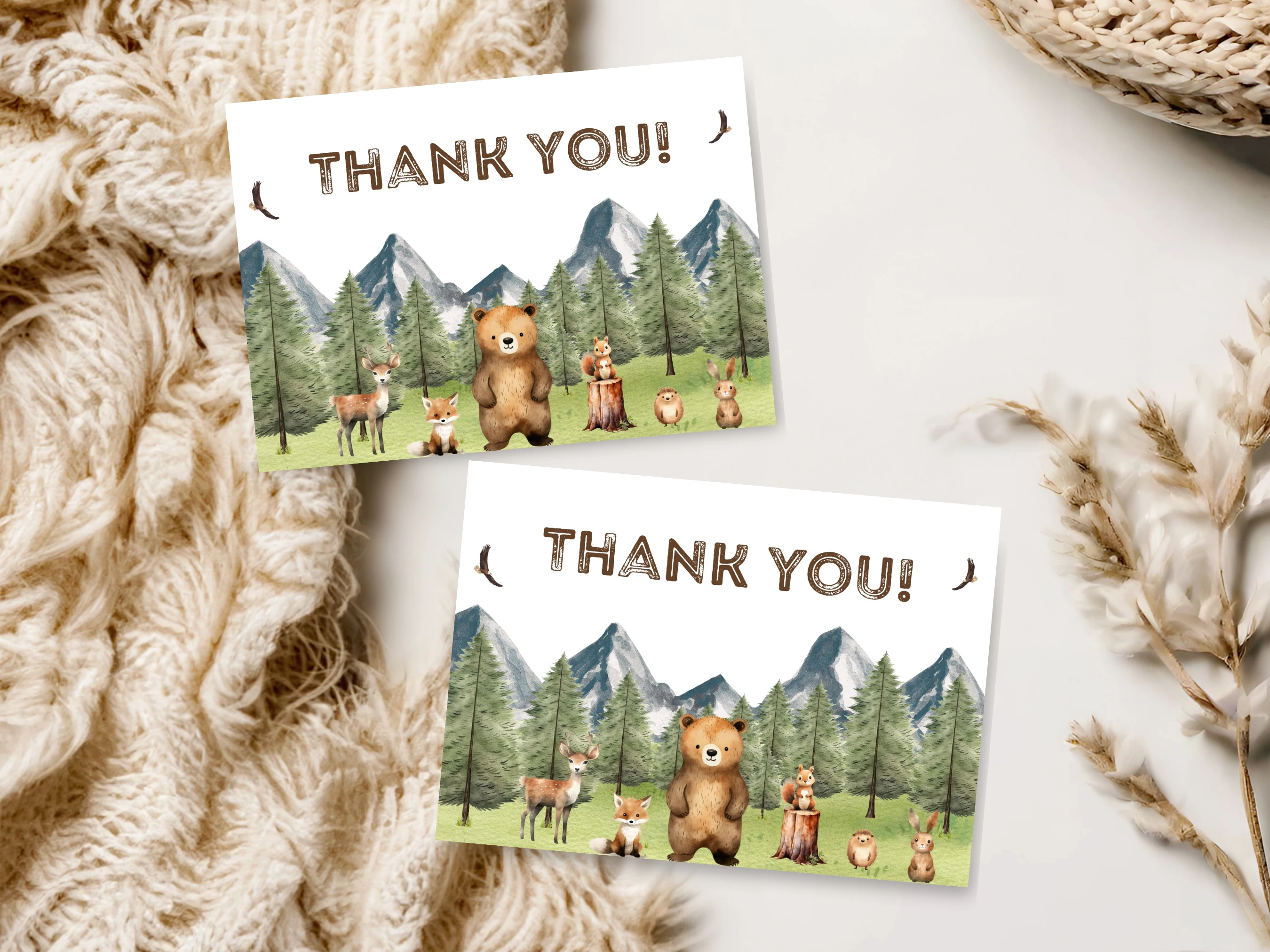 Woodland Baby Shower Invitation Set | Forest Animals Let The Adventure Begin Starter Pack For Baby Boy | Editable Canva Template | Digital Download