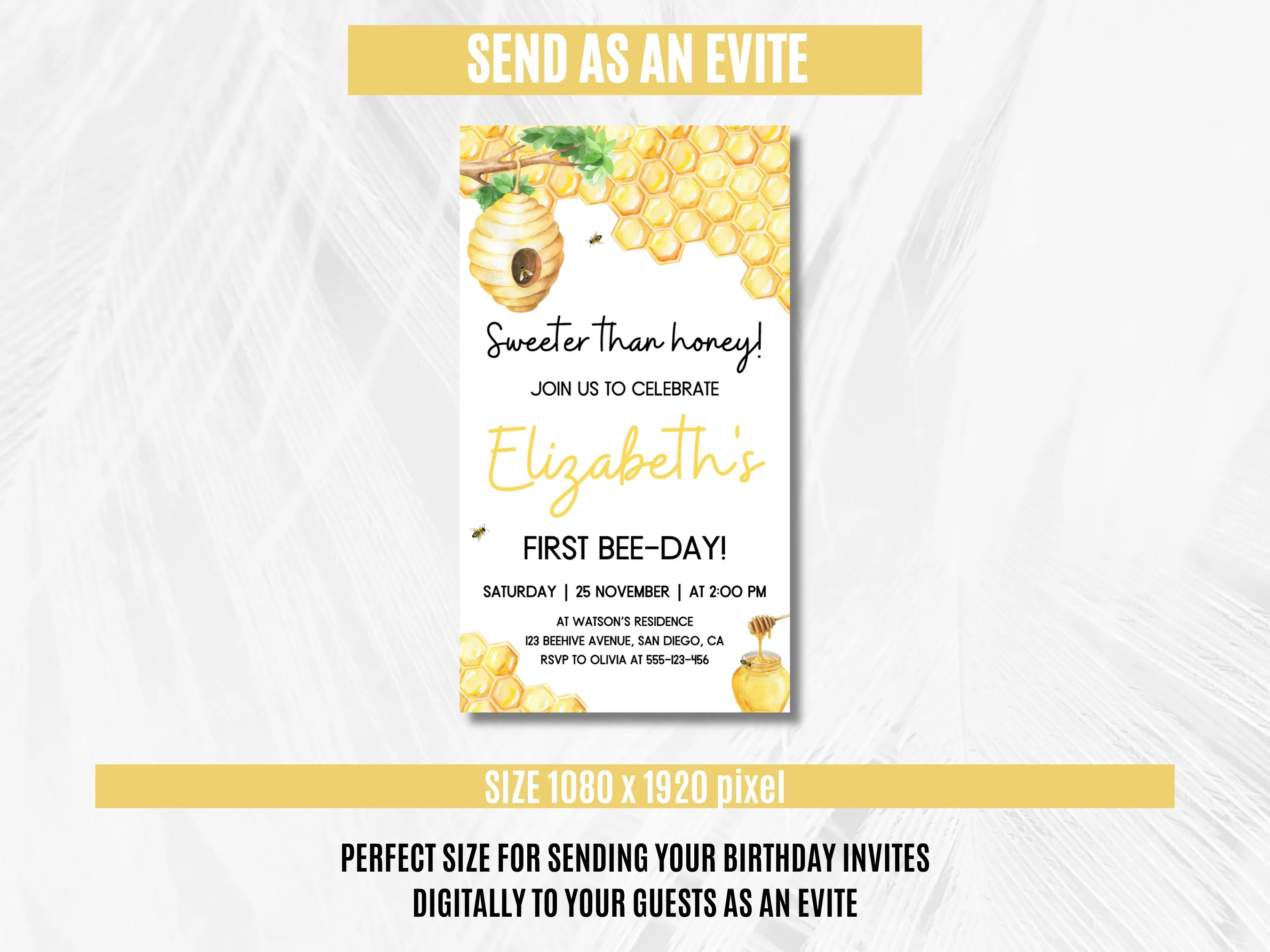 First Bee Day Mobile Invitation | Bumble Bee Birthday Evite | Editable Canva Template | Digital Download