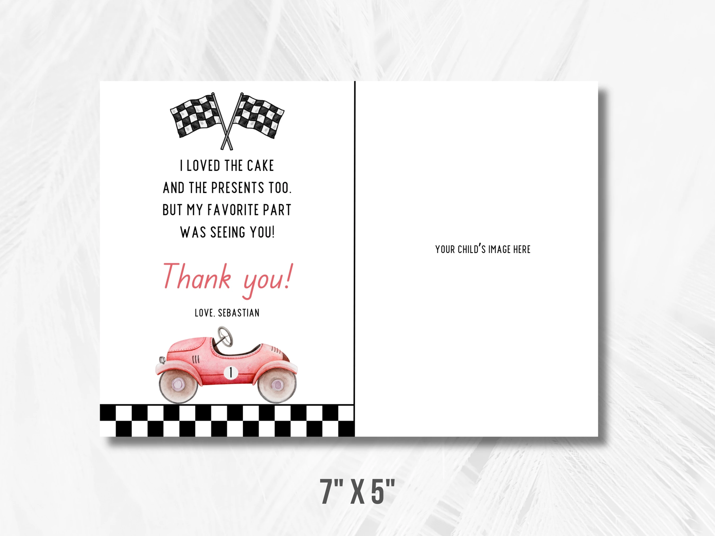 Fast One Birthday Thank You Card With Photo | Red Vintage Race Car Birthday Thank You Note | Racing 1st Birthday Party | Editable Canva Template | Digital Download