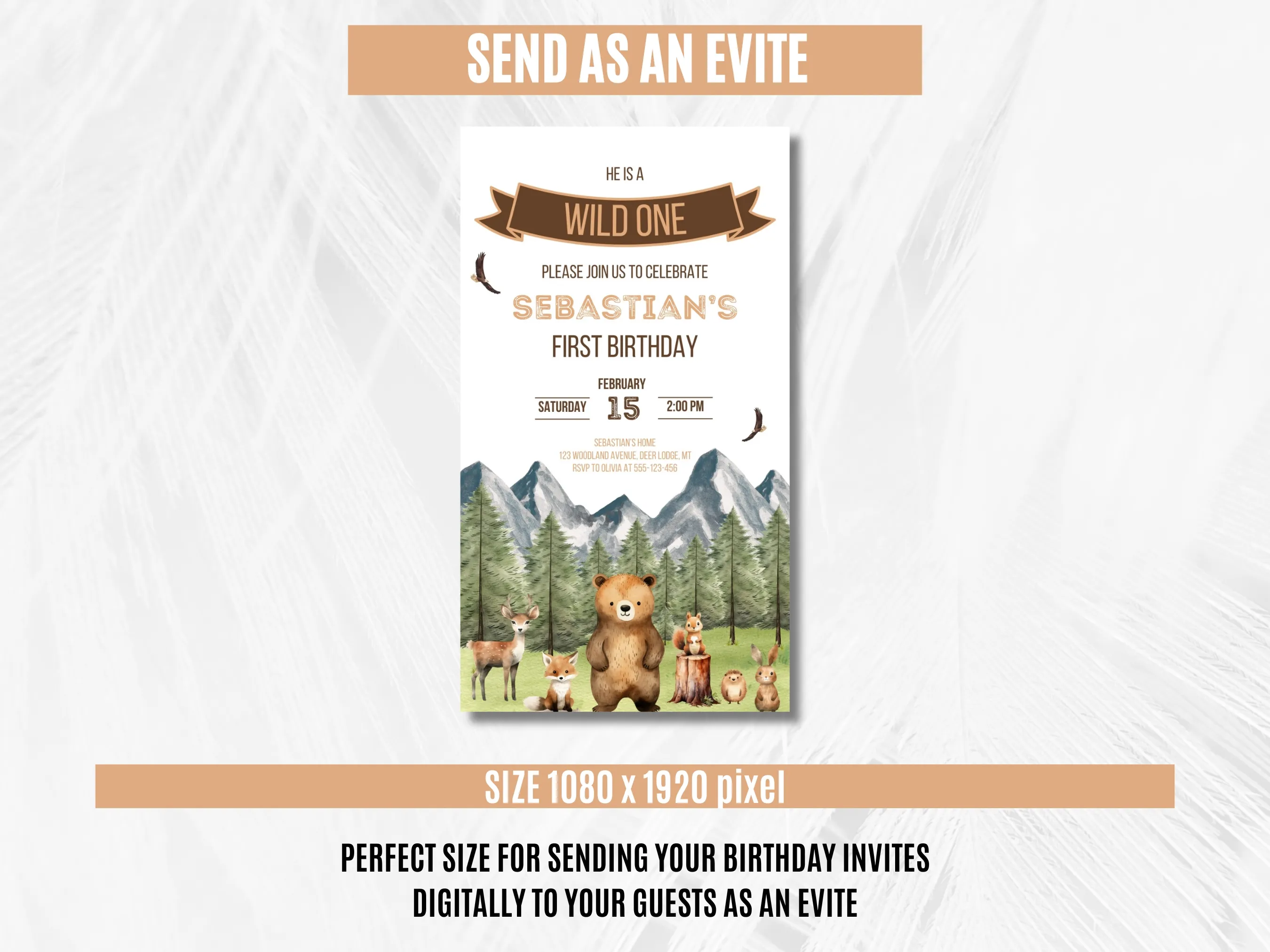 Woodland Animals Birthday Mobile Invitation | Wild One Forest Animals Evite | Editable Canva Template | Digital Download