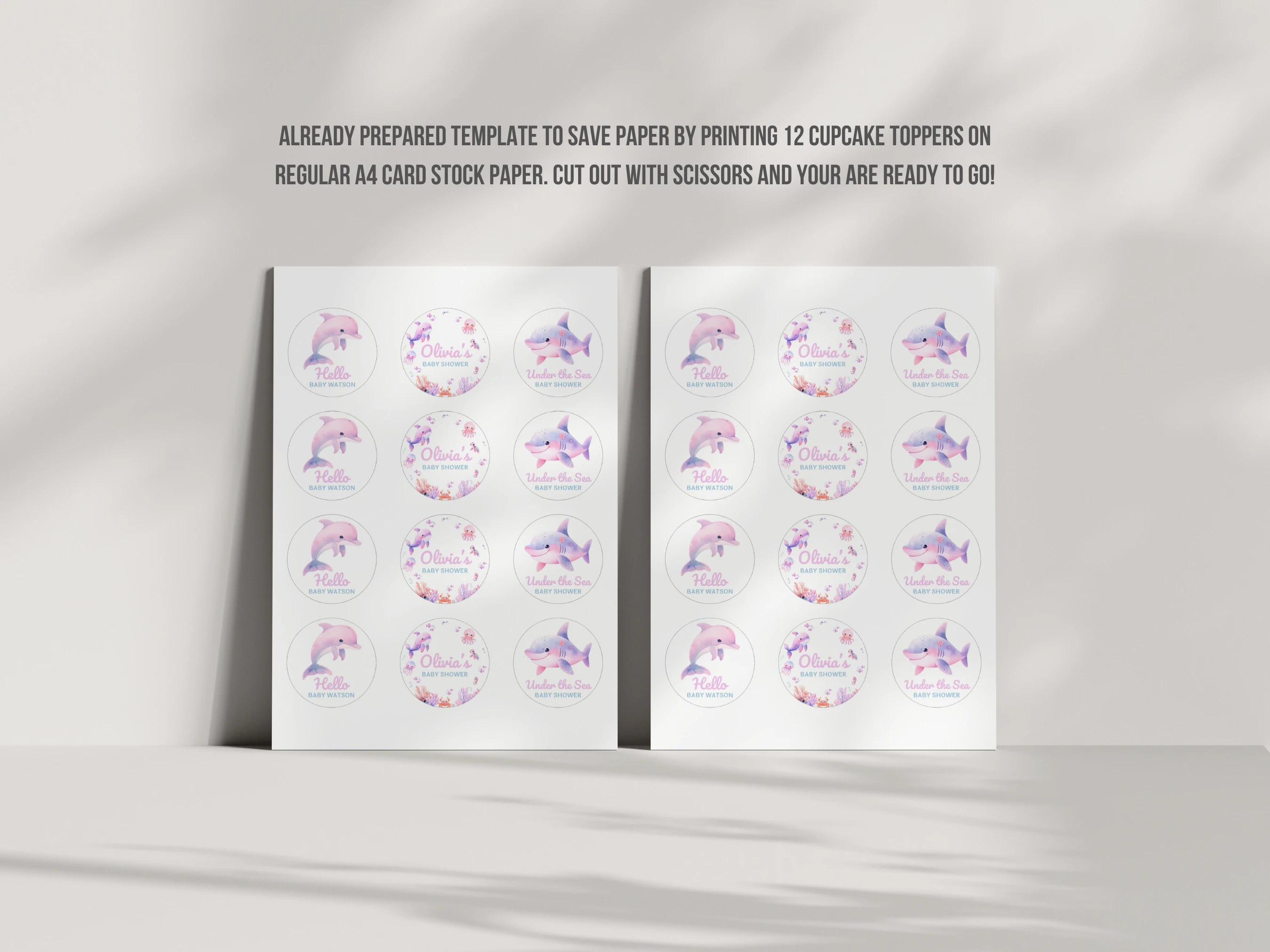 Under The Sea Baby Shower Cupcake Toppers | Ocean Animals Pink Baby Girl Cake Topper | Editable Canva Template | Digital Download