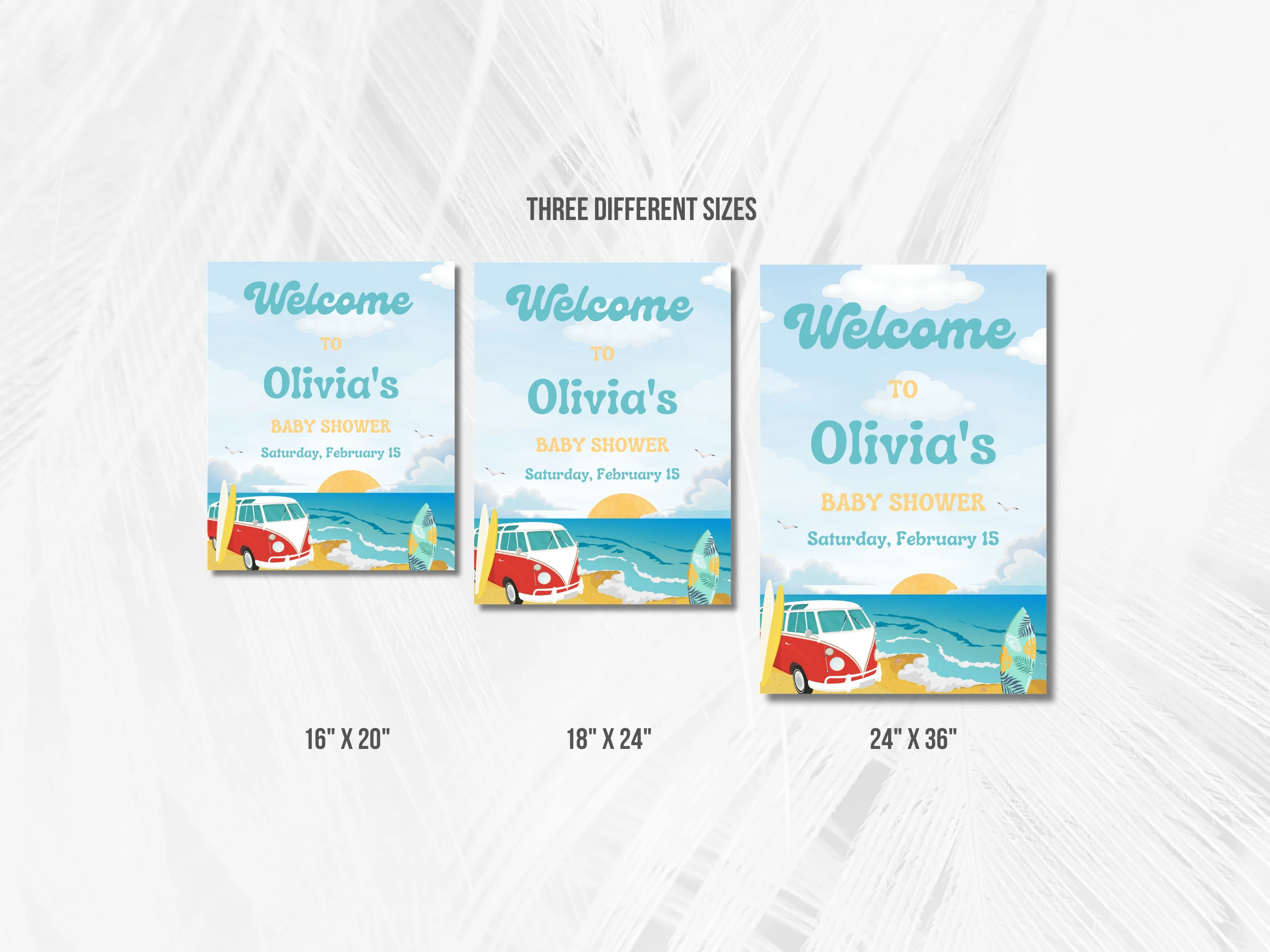Baby On Board Baby Shower Welcome Sign | Surf Ocean Tropical Beach Welcome Board | Editable Canva Template | Digital Download
