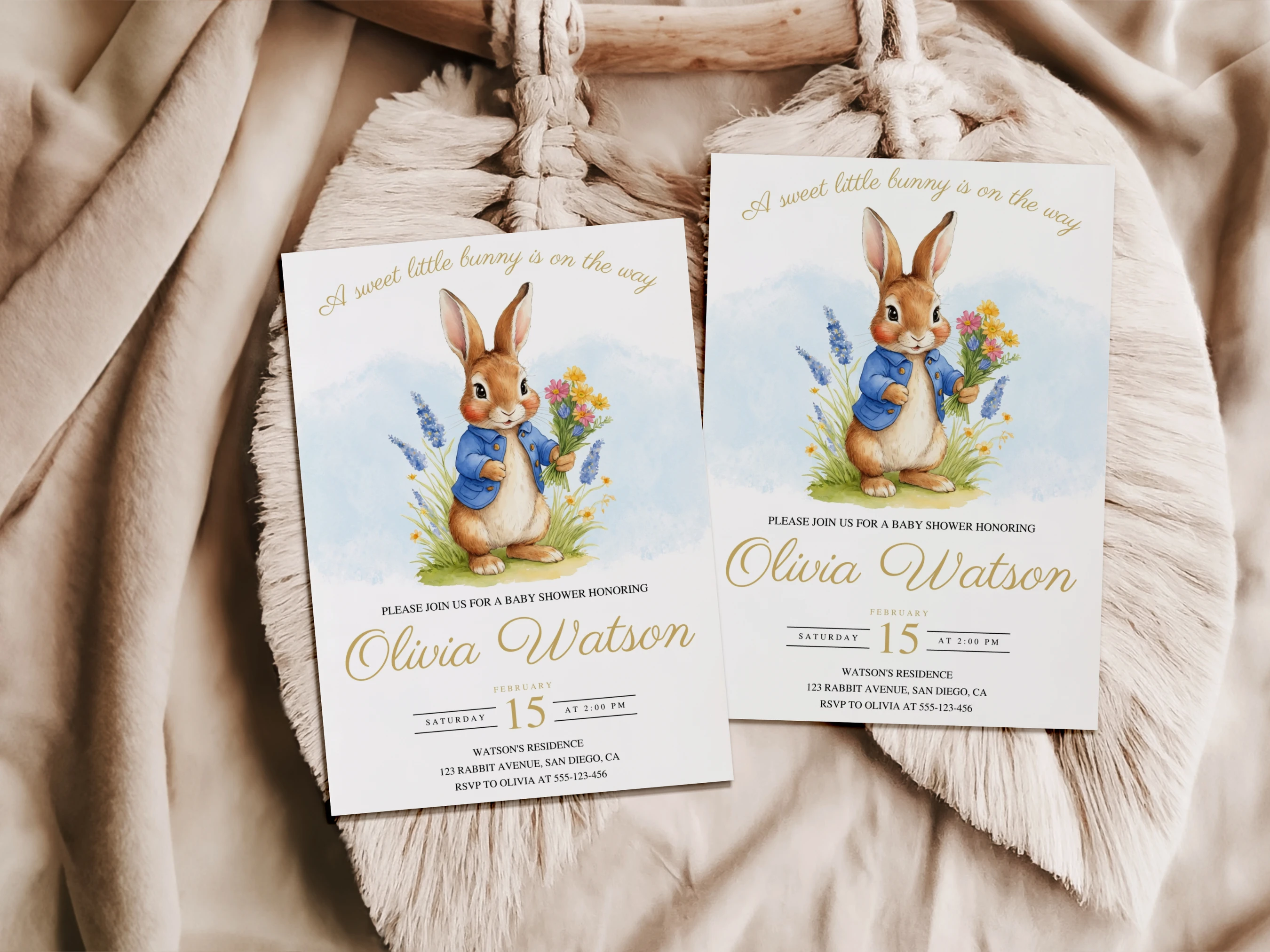 Peter Rabbit Baby Shower Invitation | Flopsy Bunny Baby Shower Party Invitation | Spring Baby Shower Party | Editable Canva Template | Digital Download