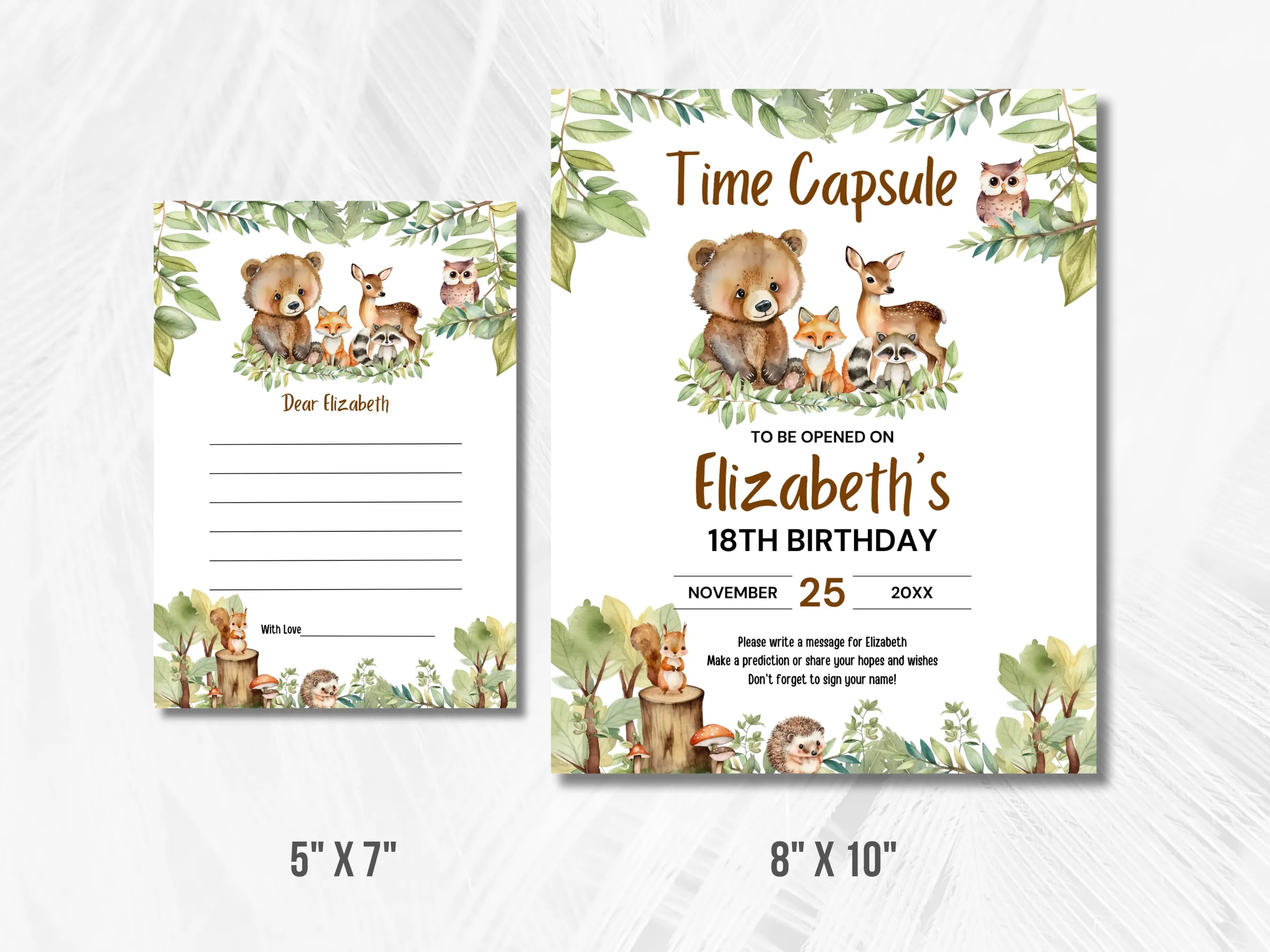 Woodland Animals Birthday Time Capsule Sign & Wishes Card | Wild One Birthday Guest Book | Editable Canva Template | Digital Download