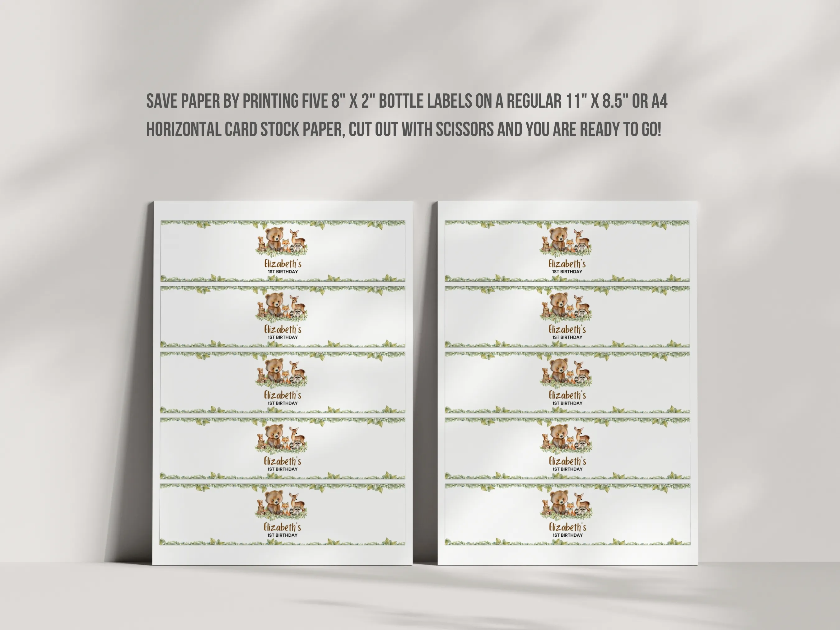 Woodland Birthday Water Bottle Labels | Woodland Animals Bottle Stickers | Wild One Bottle Wraps | Editable Canva Template | Digital Download