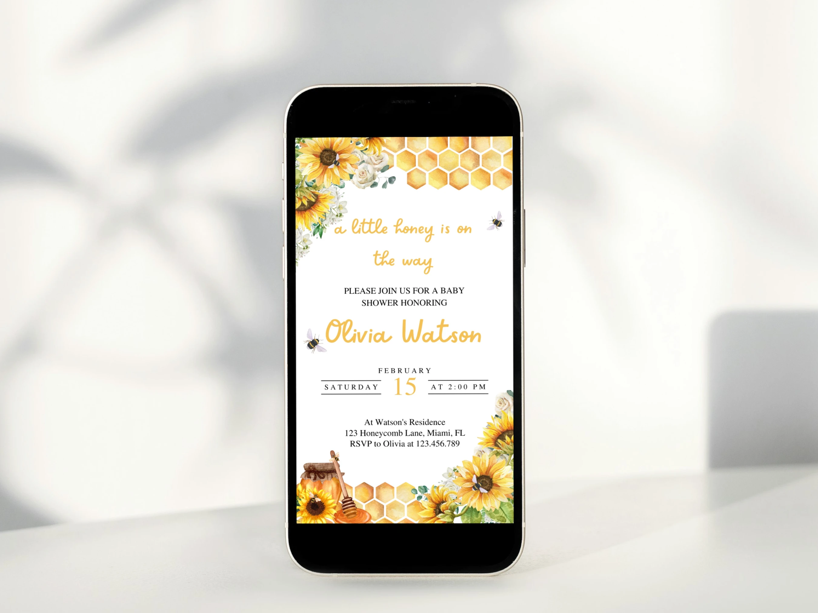 honey bee baby shower invitation, sunflower baby shower invite, bumble bee baby shower invitation template, printable baby shower invite, editable baby shower invitation Canva