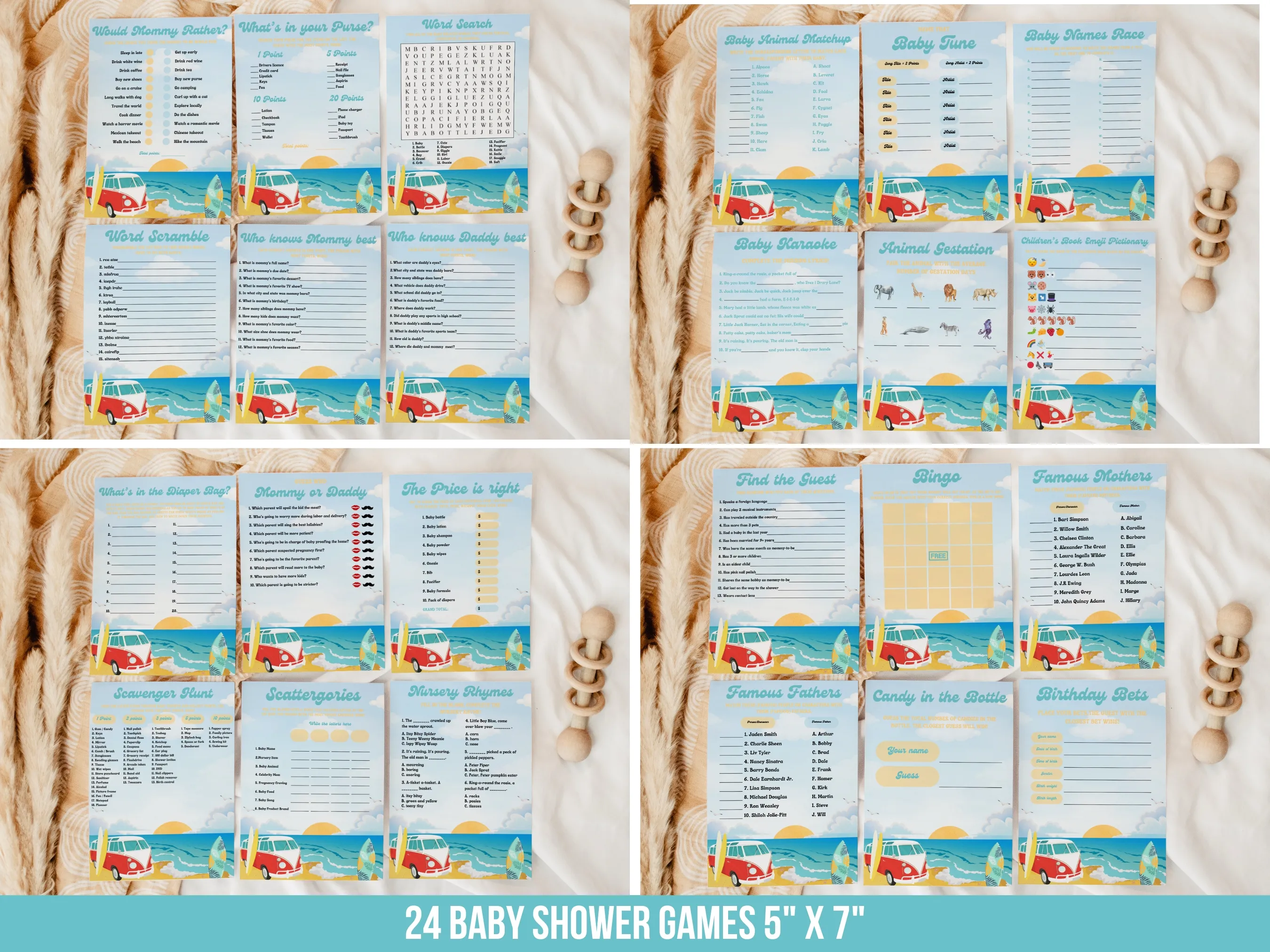 Baby On Board Baby Shower Bundle | Surf Editable Canva Templates | Tropical Beach Theme | Digital Download