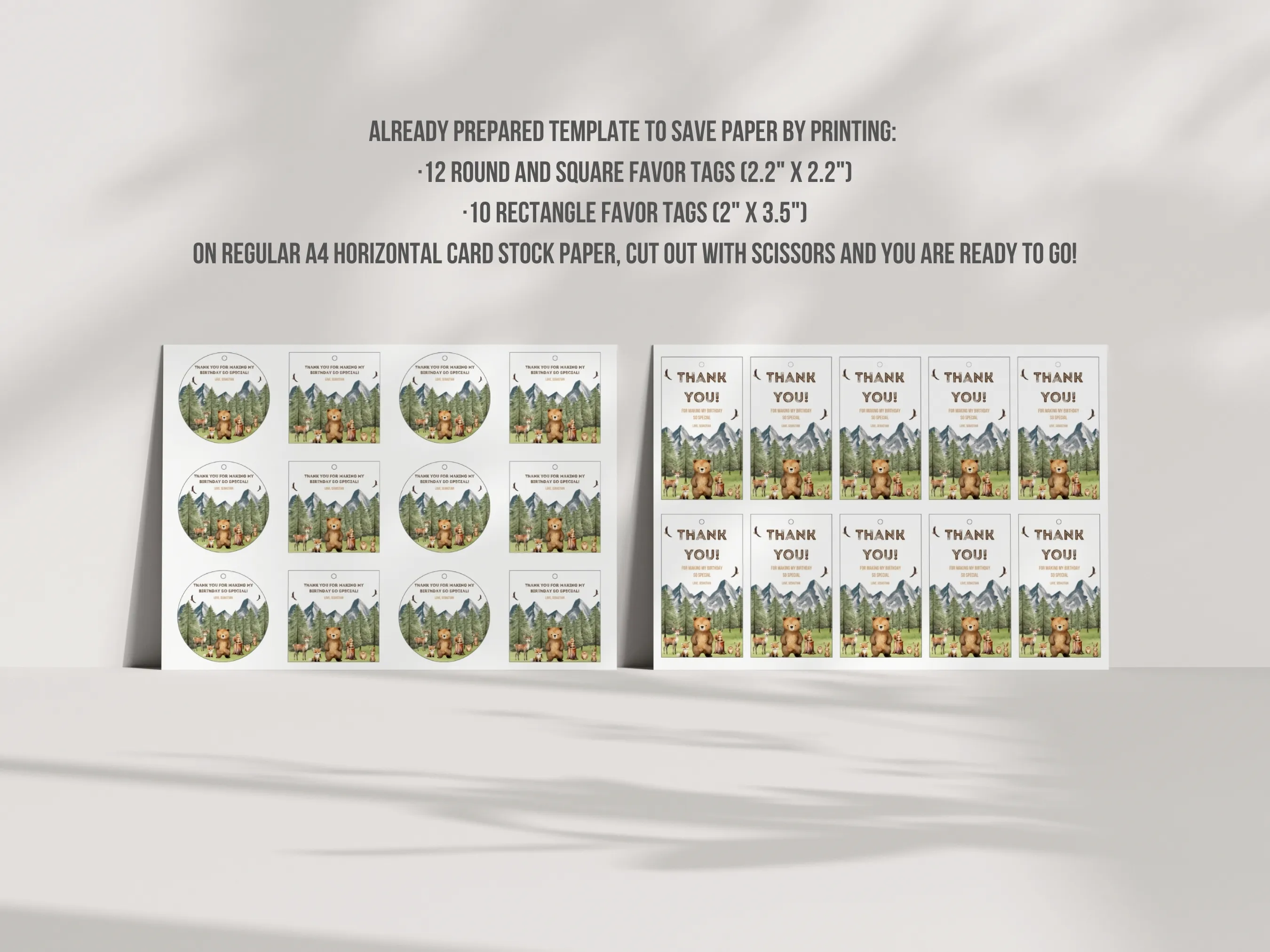 Woodland Birthday Gift Tags | Wild One Party Favor Labels | Forest Animals Thank You Tags | Editable Canva Template | Digital Download
