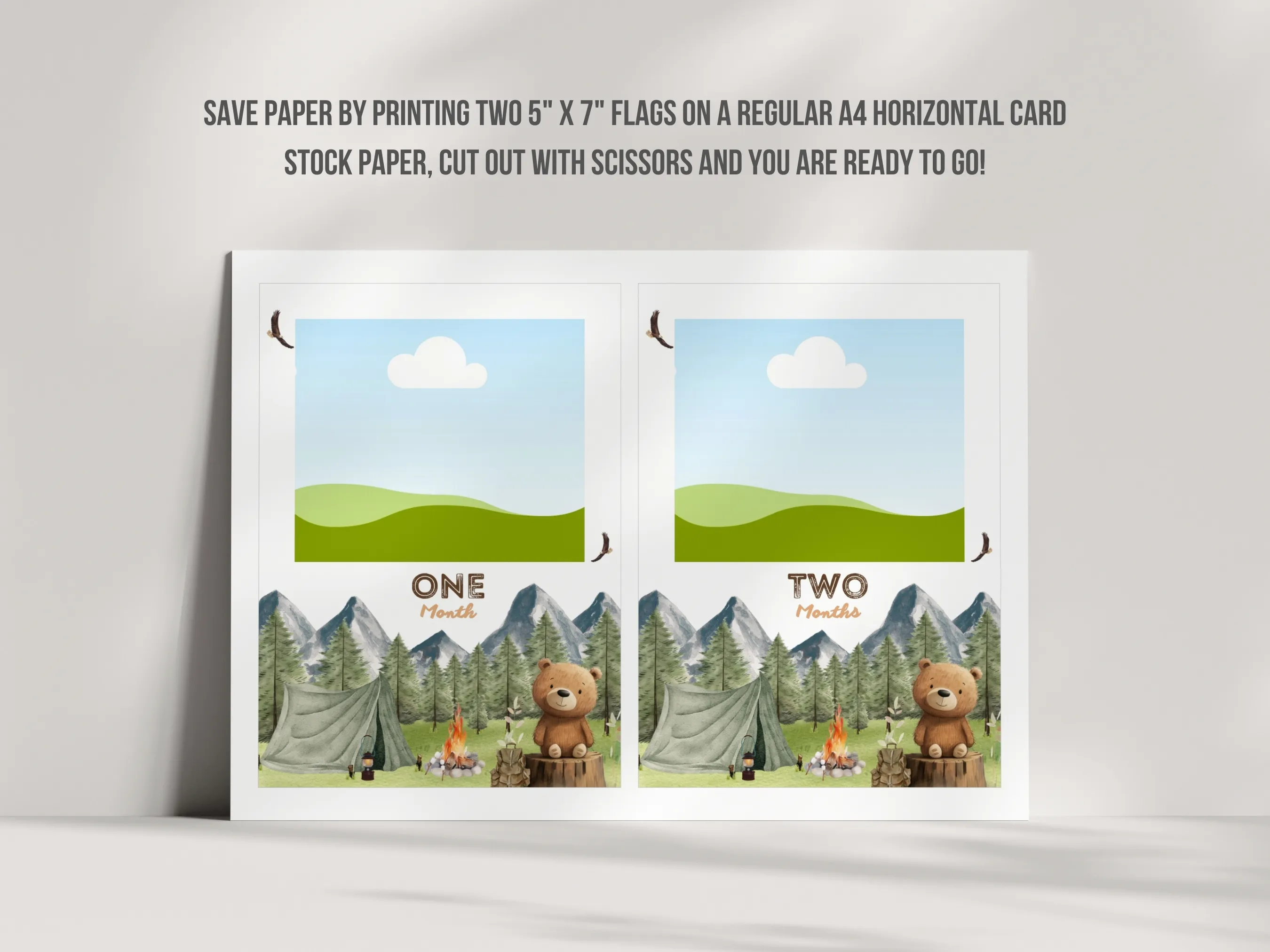One Happy Camper Baby Photo Banner | Woodland Birthday Milestone Banner | Editable Canva Template | Digital Download