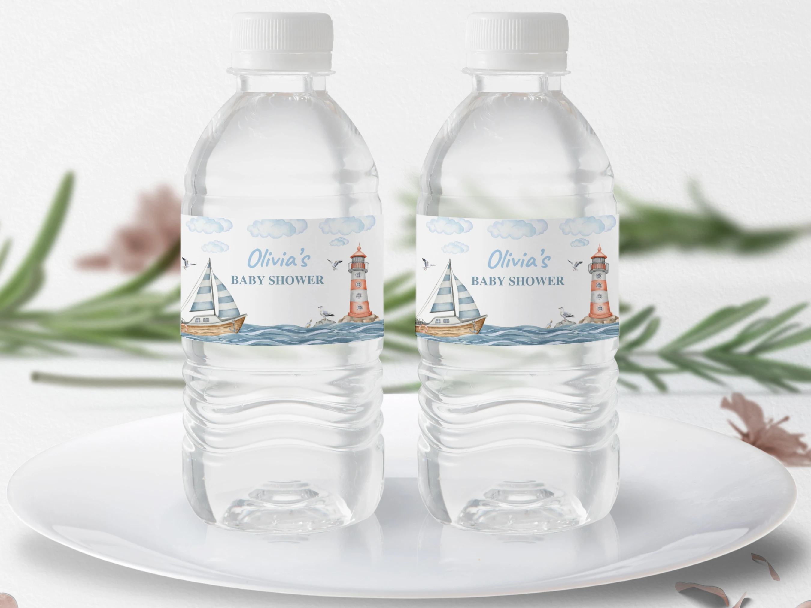 nautical baby shower bottle label, ahoy it's a boy bottle sticker printable, ocean baby shower drink label, sailboat baby shower bottle wrap, editable bottle label Canva