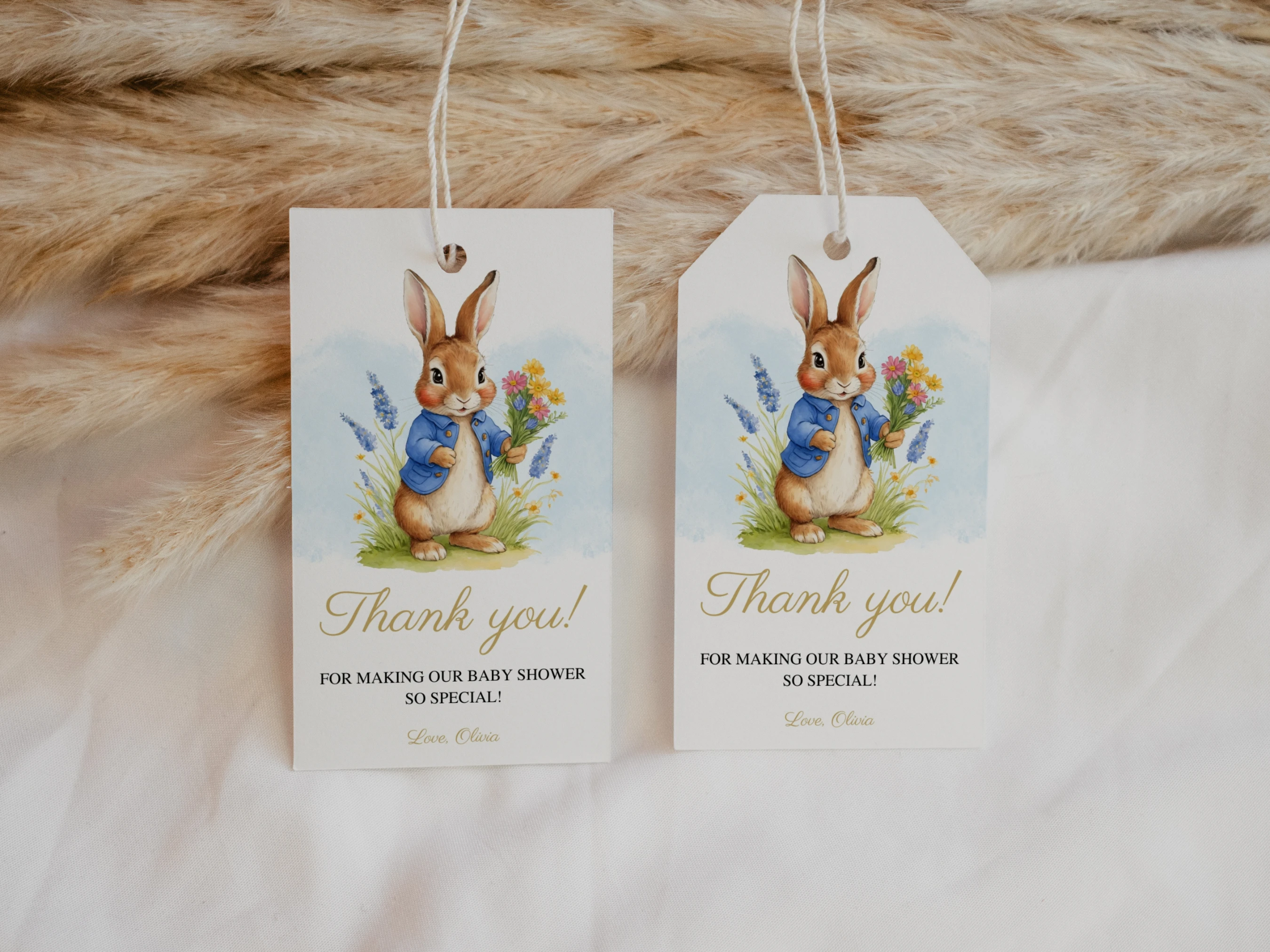 Peter Rabbit Baby Shower Thank You Tags | Flopsy Bunny Spring Greenery Favor Tags | Editable Canva Template | Digital Download