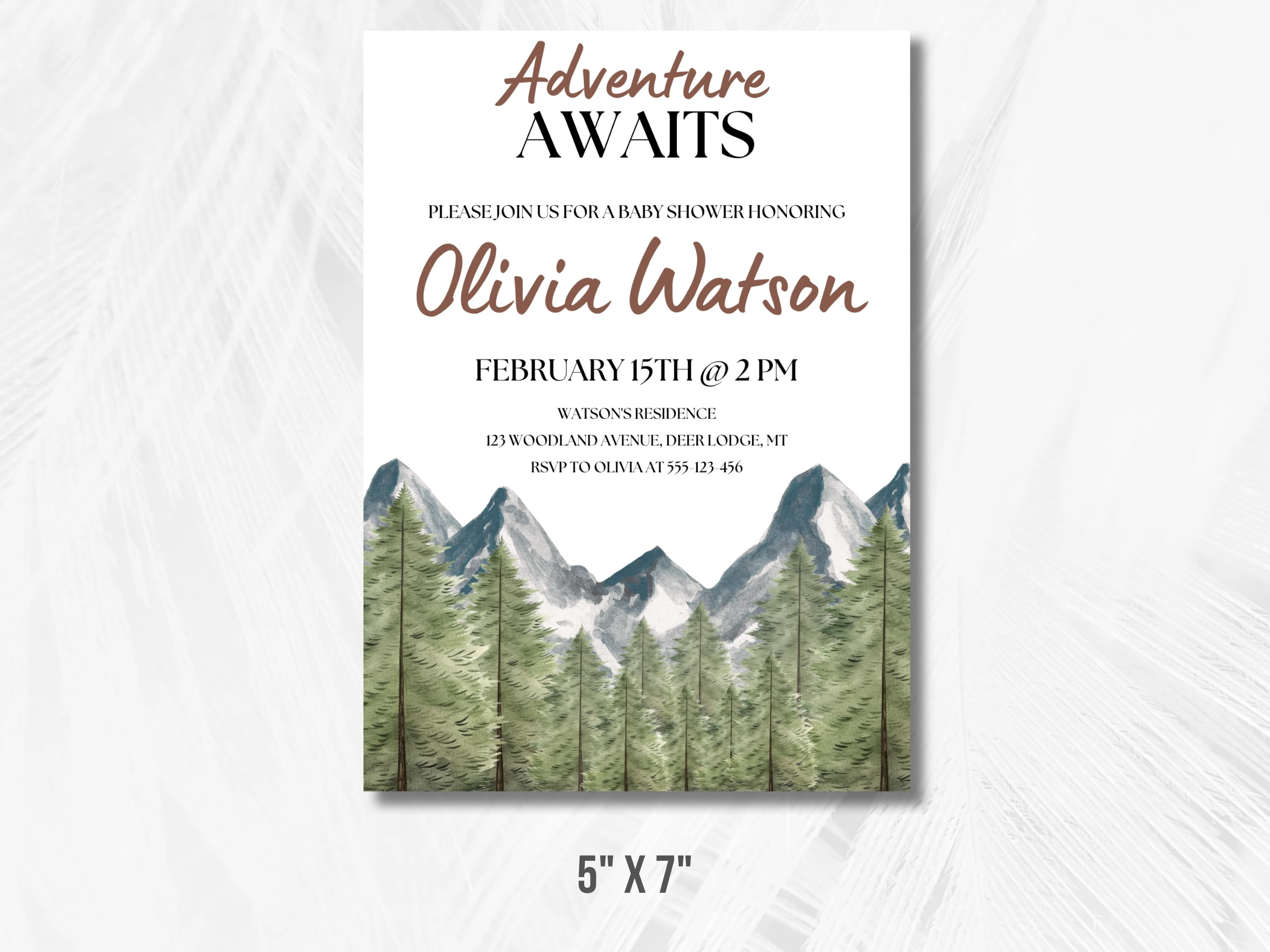 Adventure Awaits Baby Shower Invitation | Mountain Woodland Baby Shower Invite | Gender Neutral Baby Shower Party | Editable Canva Template | Digital Download