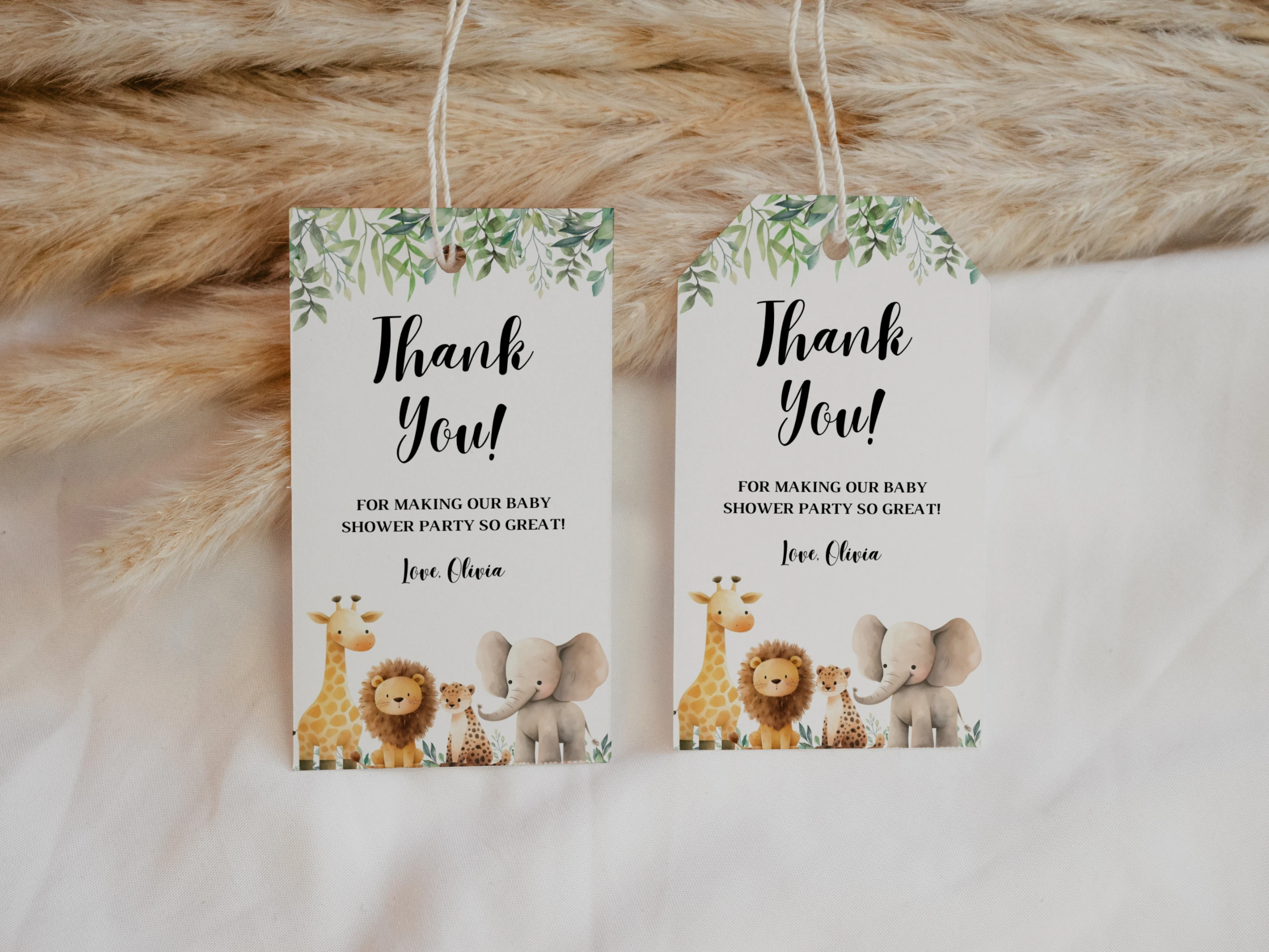 Safari Baby Shower Thank You Tags | Jungle Animals Wild One Favor Tags | Editable Canva Template | Digital Download