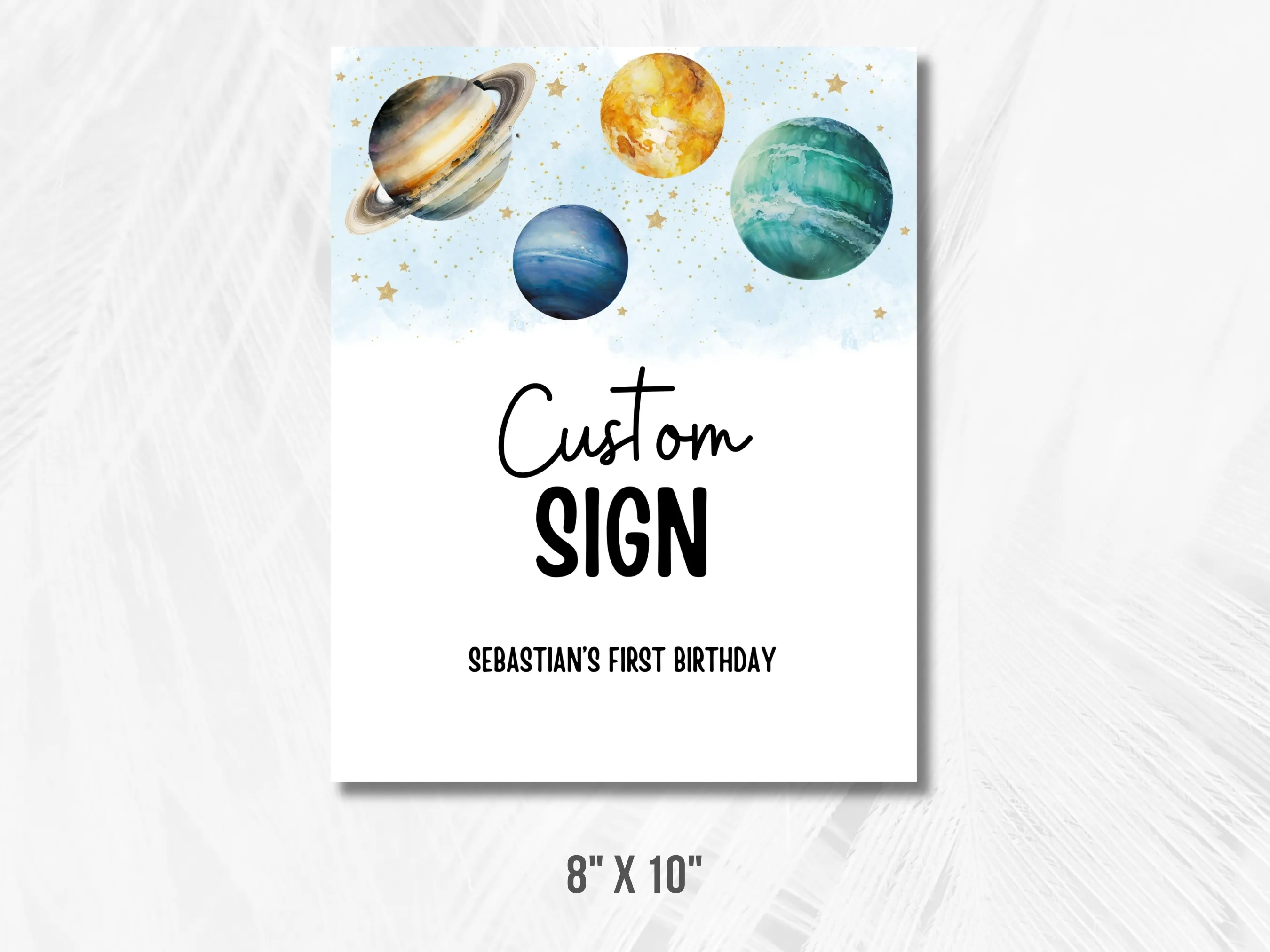 Outer Space Custom Birthday Sign | First Trip Around The Sun Party Cookie Table Sign | Planets First Birthday Gift Table Sign | Editable Canva Template | Digital Download