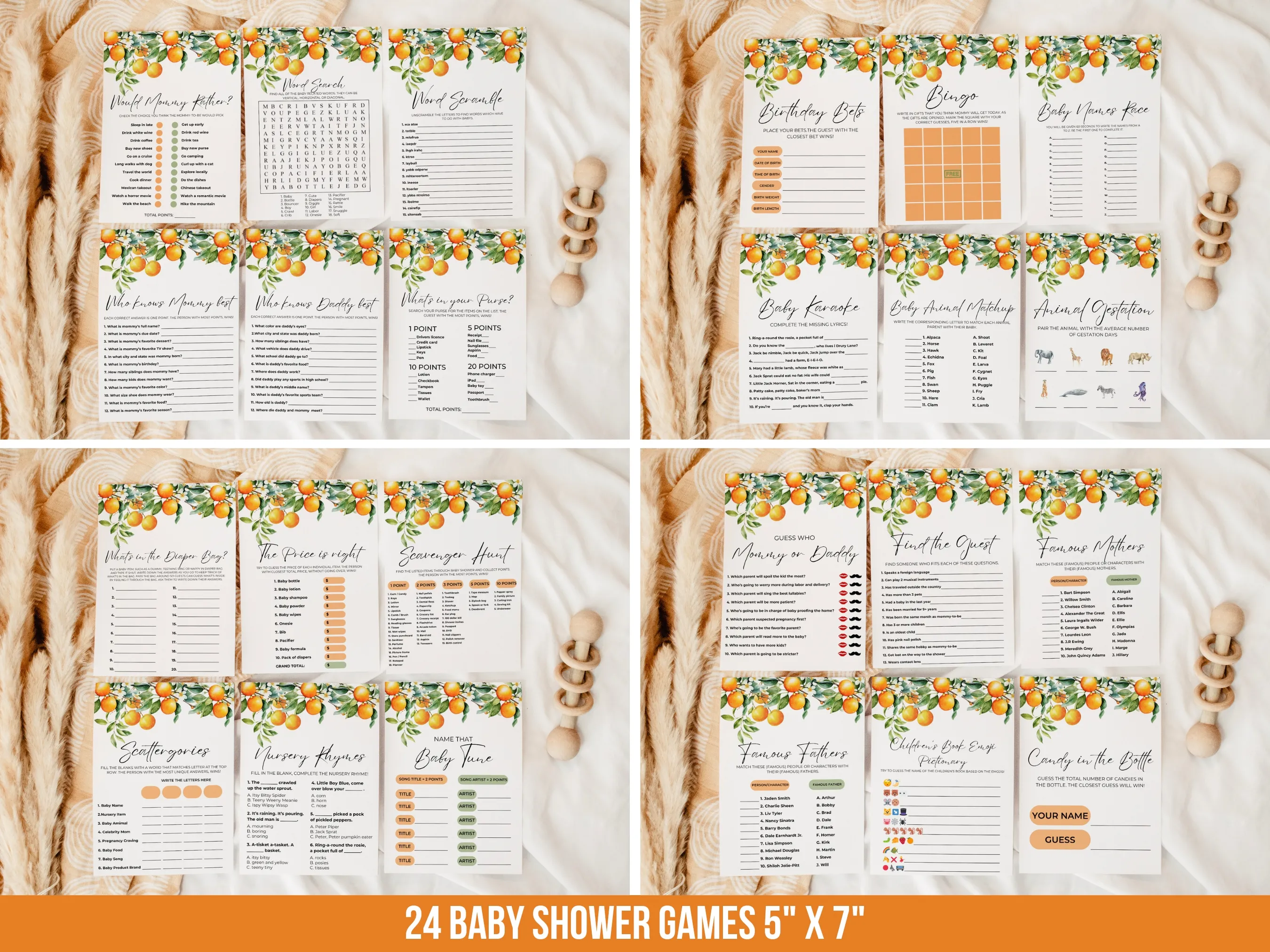 Little Cutie Baby Shower Bundle | Clementine Theme Canva Templates | Digital Download