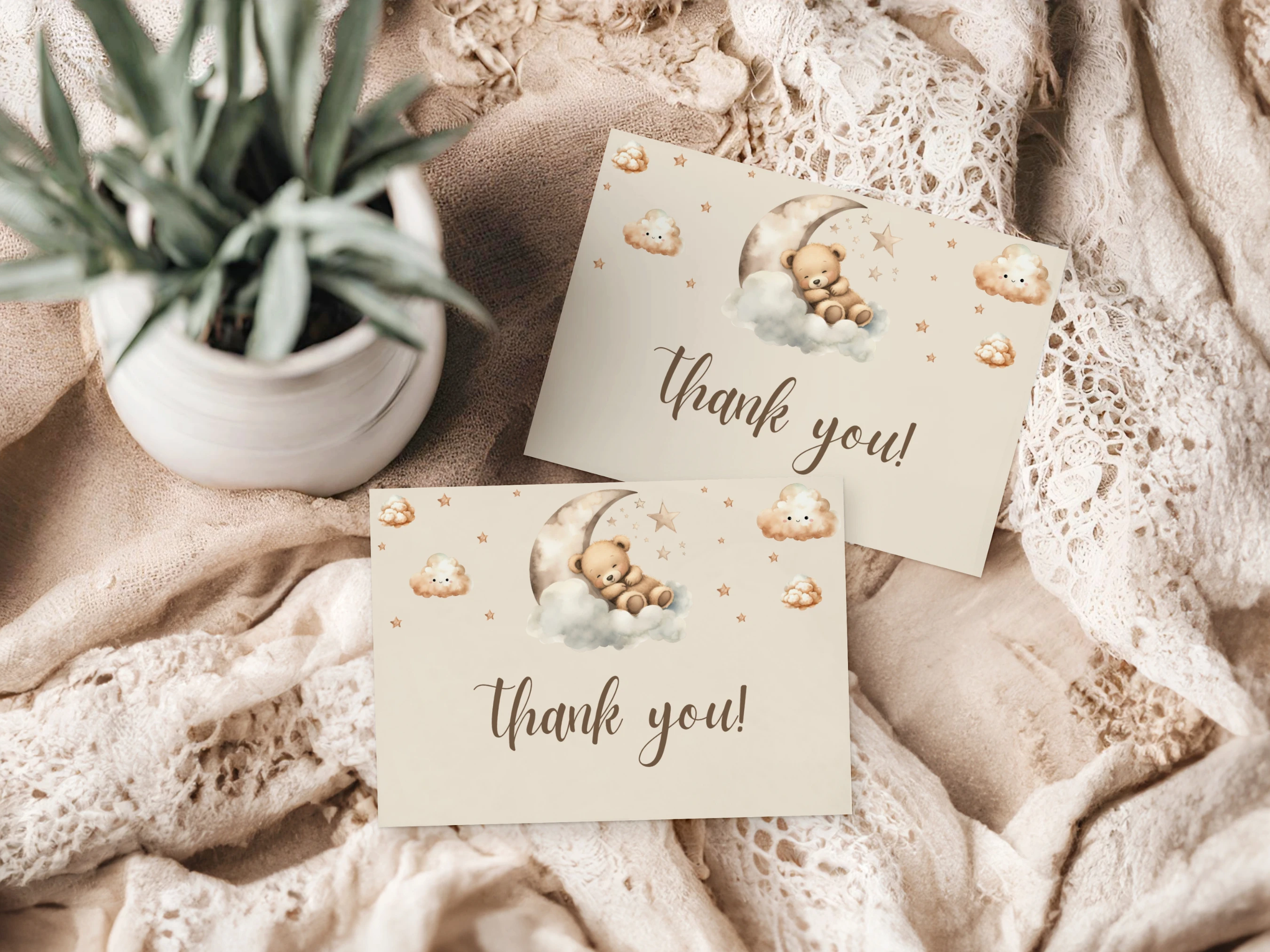 teddy bear baby shower thank you card, over the moon baby shower thank you note, moon and stars thank you card printable, bear baby shower thank you template, editable baby shower thank you card Canva