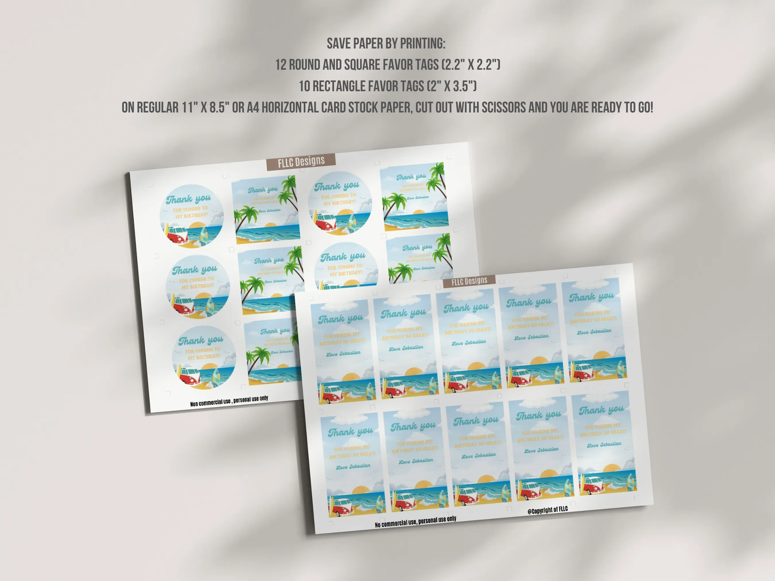 Surf Birthday Thank You Tags | Beach Party Favor Labels | The Big One Gift Tags | Editable Canva Template | Digital Download