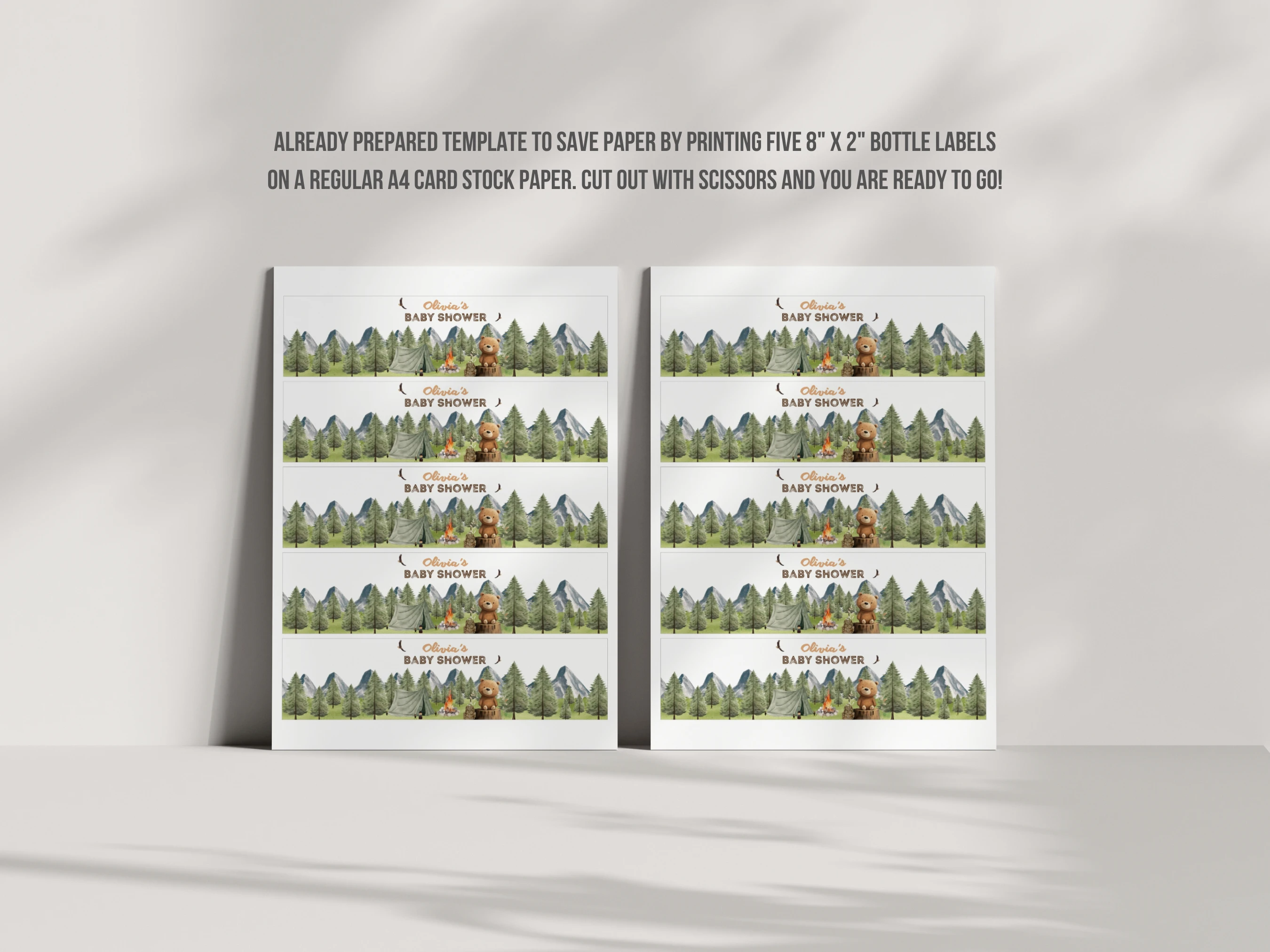 Little Camper Baby Shower Water Bottle Label | Woodland Adventure Awaits Bottle Sticker | Editable Canva Template | Digital Download