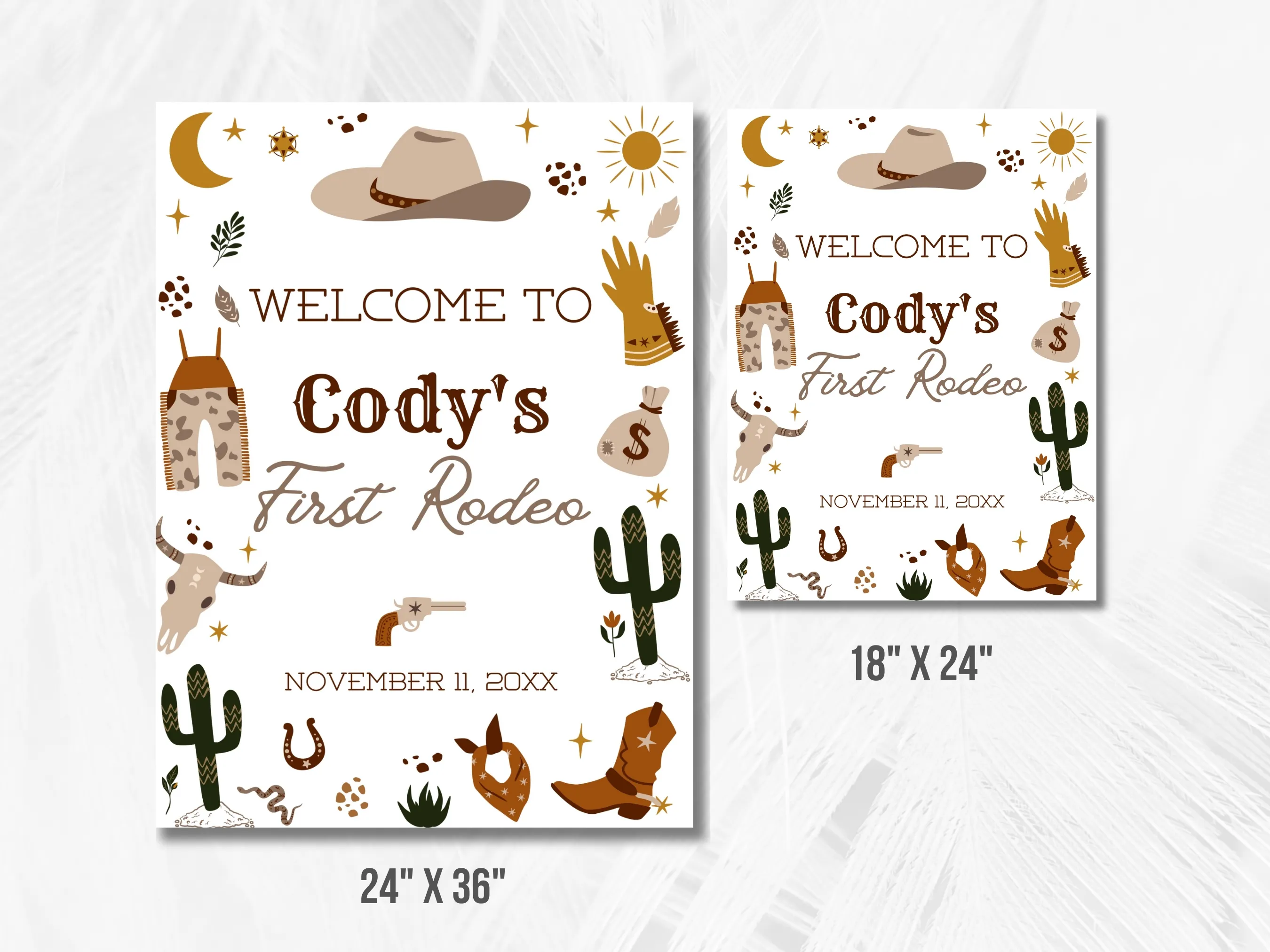 My First Rodeo Birthday Welcome Sign | Cowboy Western Party Welcome Board | 1st Birthday Entrance Poster | Editable Canva Template | Digital Download