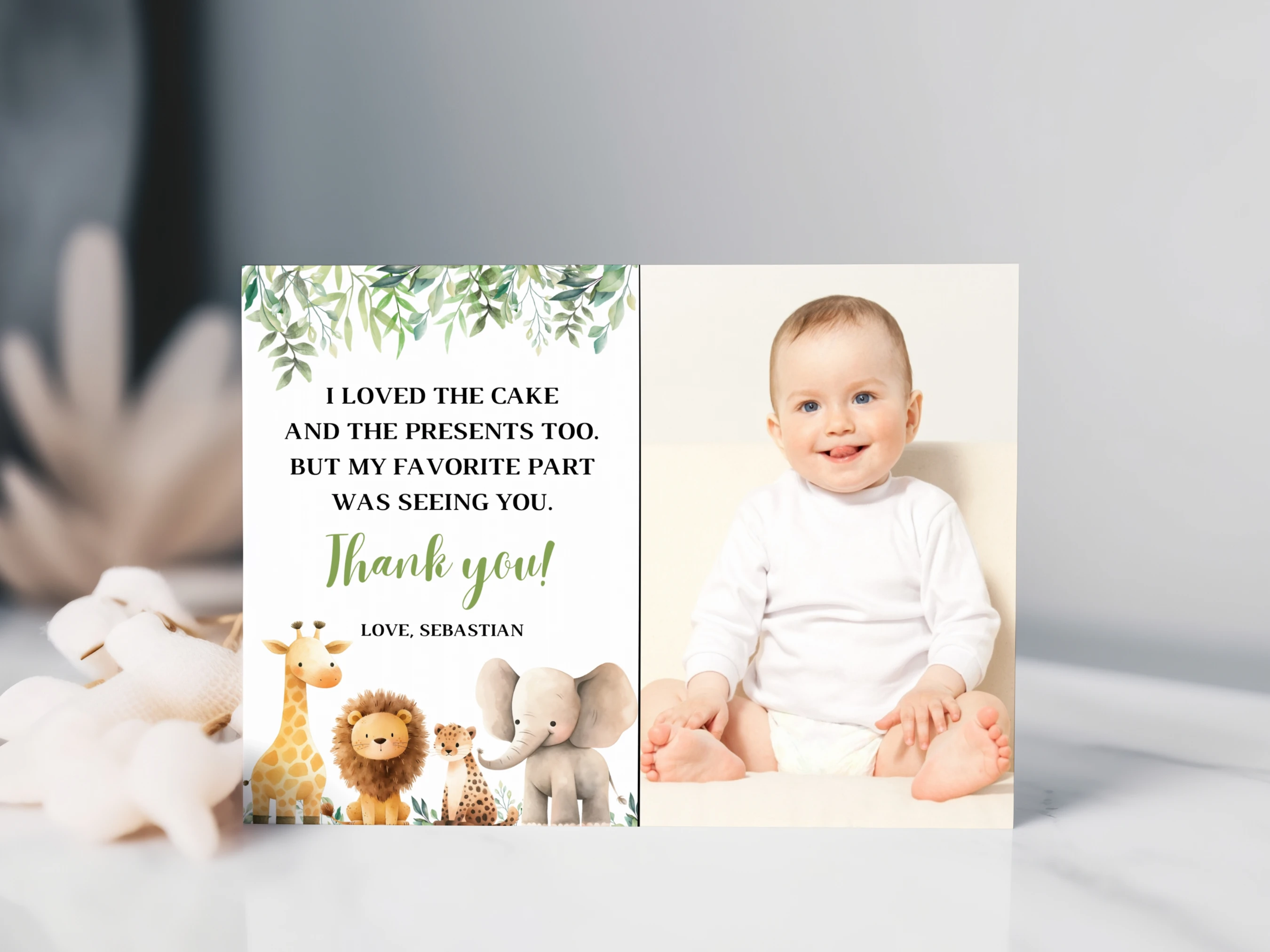wild one thank you card, jungle party thank you note, birthday thank you card with photo, safari birthday thank you note, printable kids thank you card