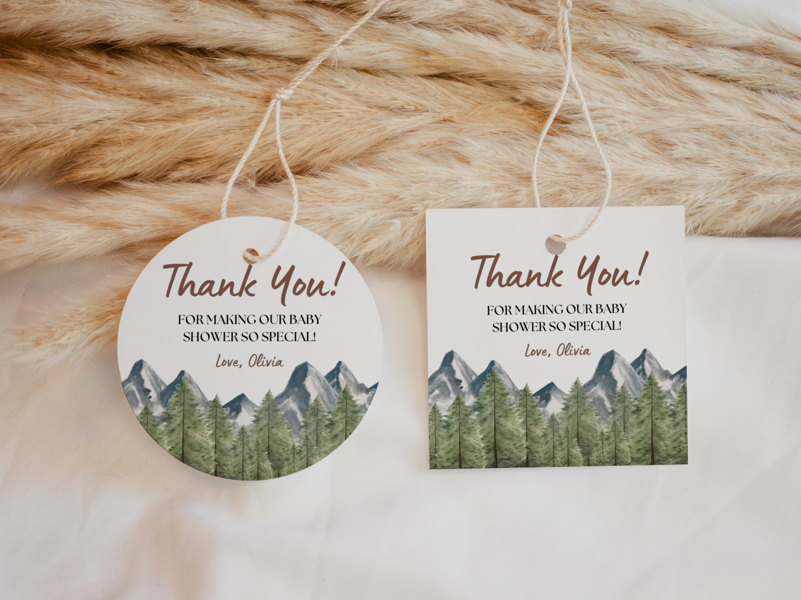 Adventure Awaits Baby Shower Thank You Tags | Woodland Forest Mountain Favor Tags | Editable Canva Template | Digital Download