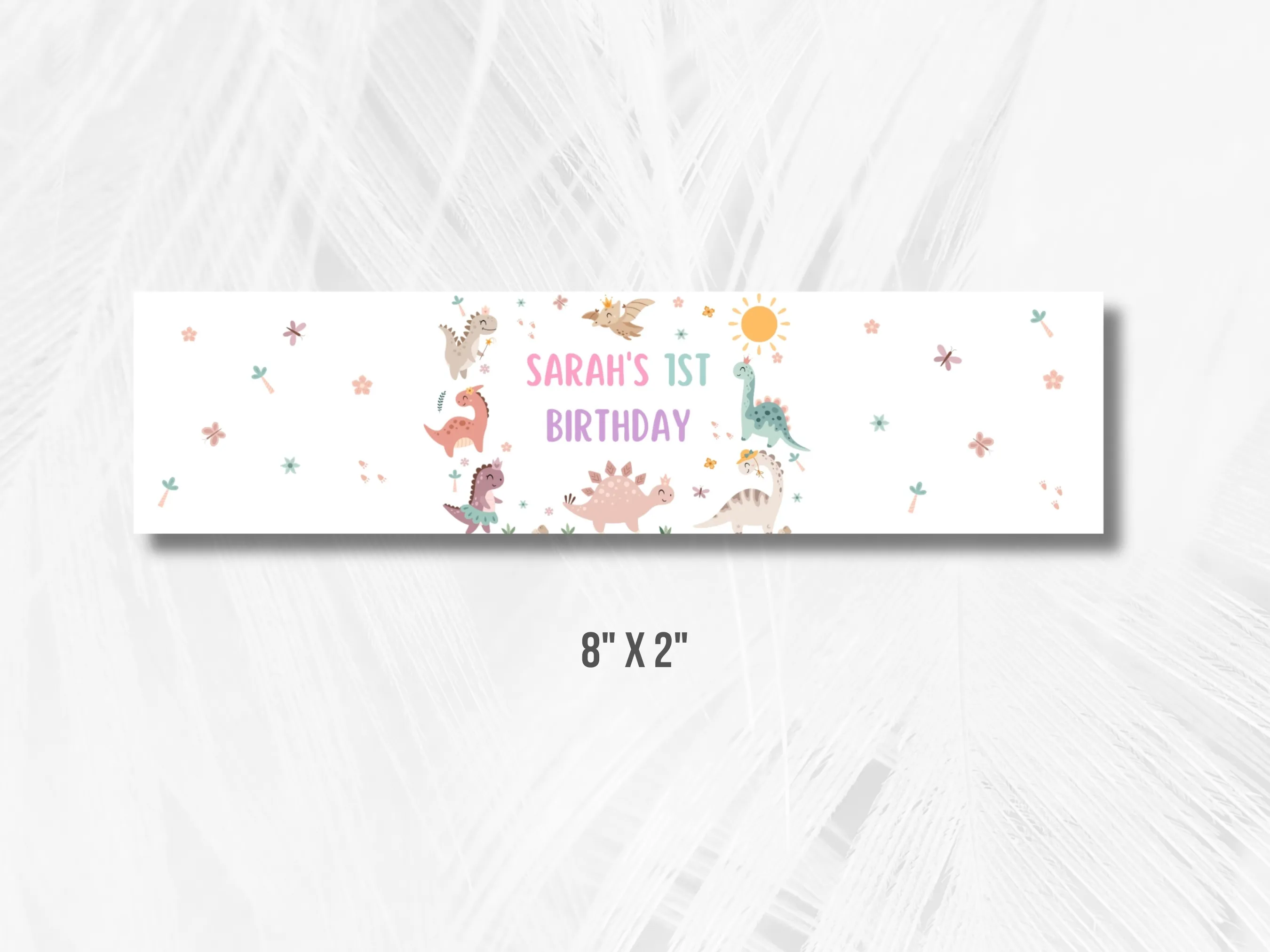 Baby Girl Dinosaur Birthday Water Bottle Labels | Pink Dino Bottle Wraps | Editable Canva Template | Digital Download