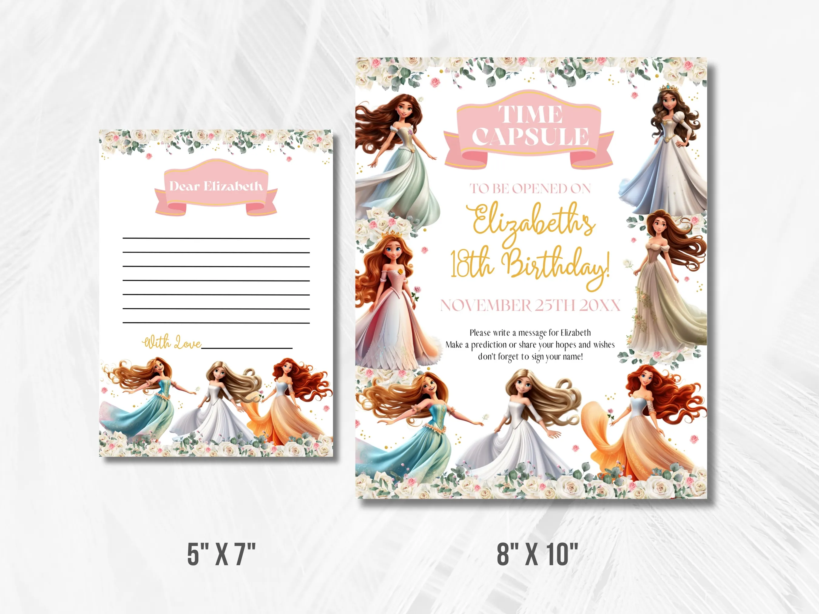 Princess Birthday Time Capsule Sign & Wishes Card | Royal Celebration 1st Birthday Guest Book | Editable Canva Template | Digital Download