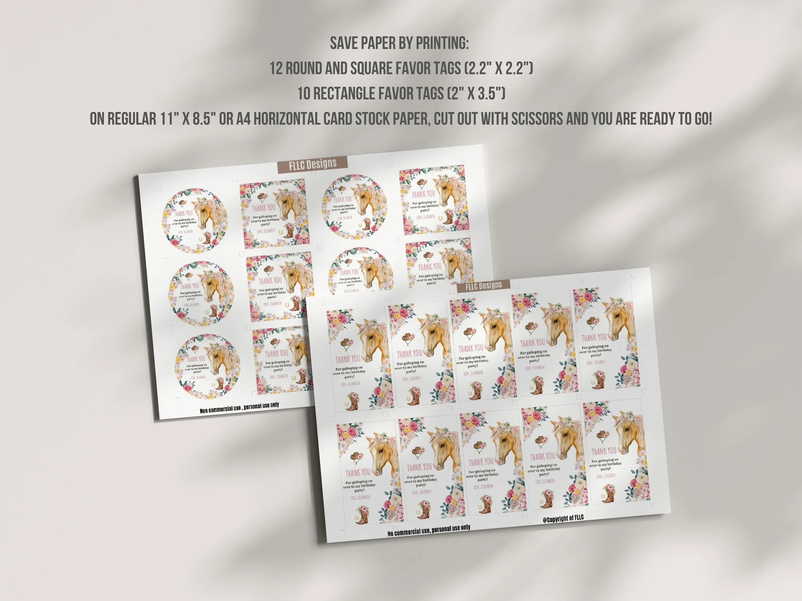Horse Birthday Thank You Tags | Pink Rodeo Pony Party Favor Labels | Cowgirl & Cowboy Gift Tags | Editable Canva Template | Digital Download