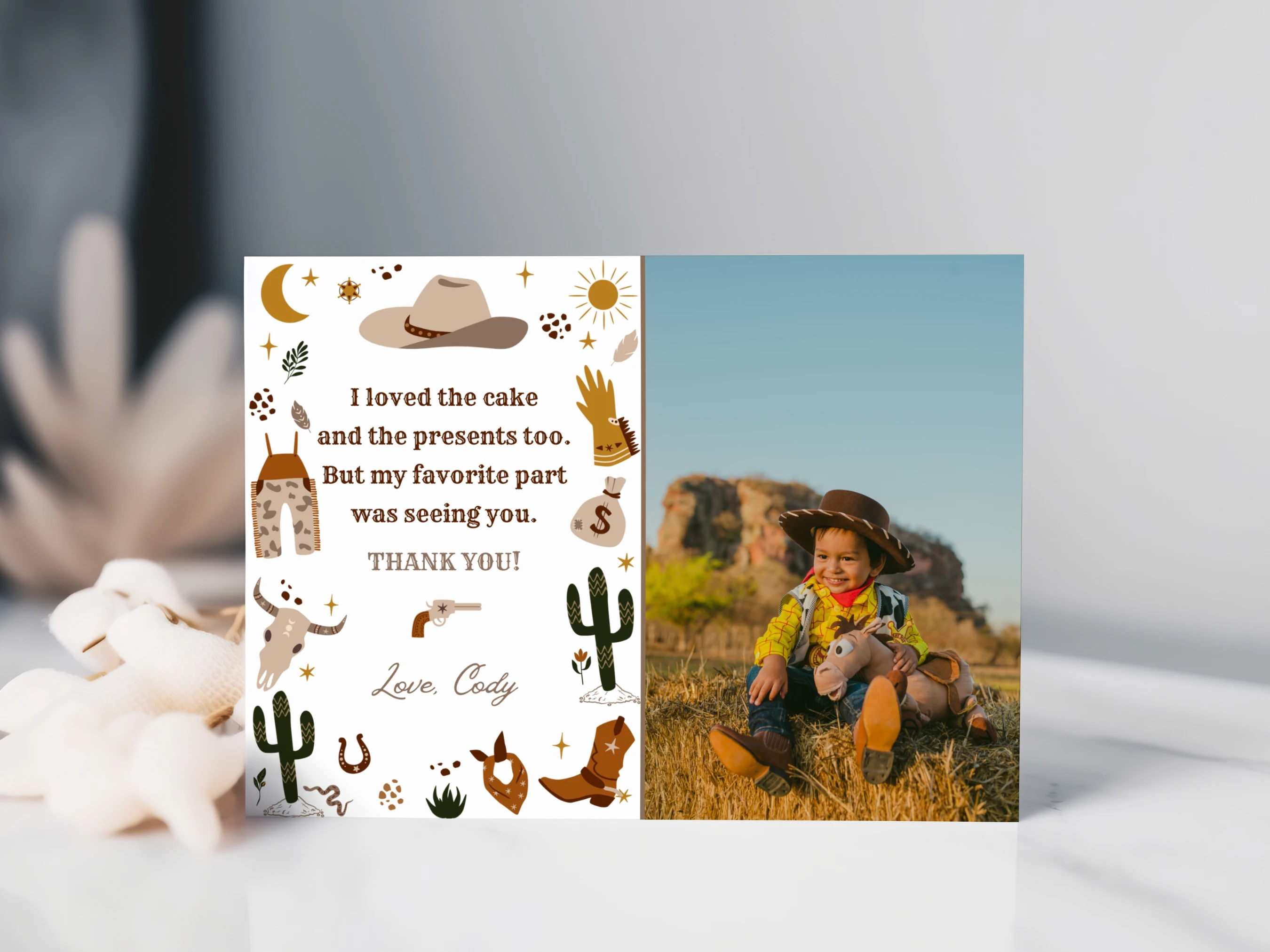 my first rodeo thank you card, cowboy birthday thank you note, birthday thank you card with photo, western birthday thank you note, printable kids thank you card