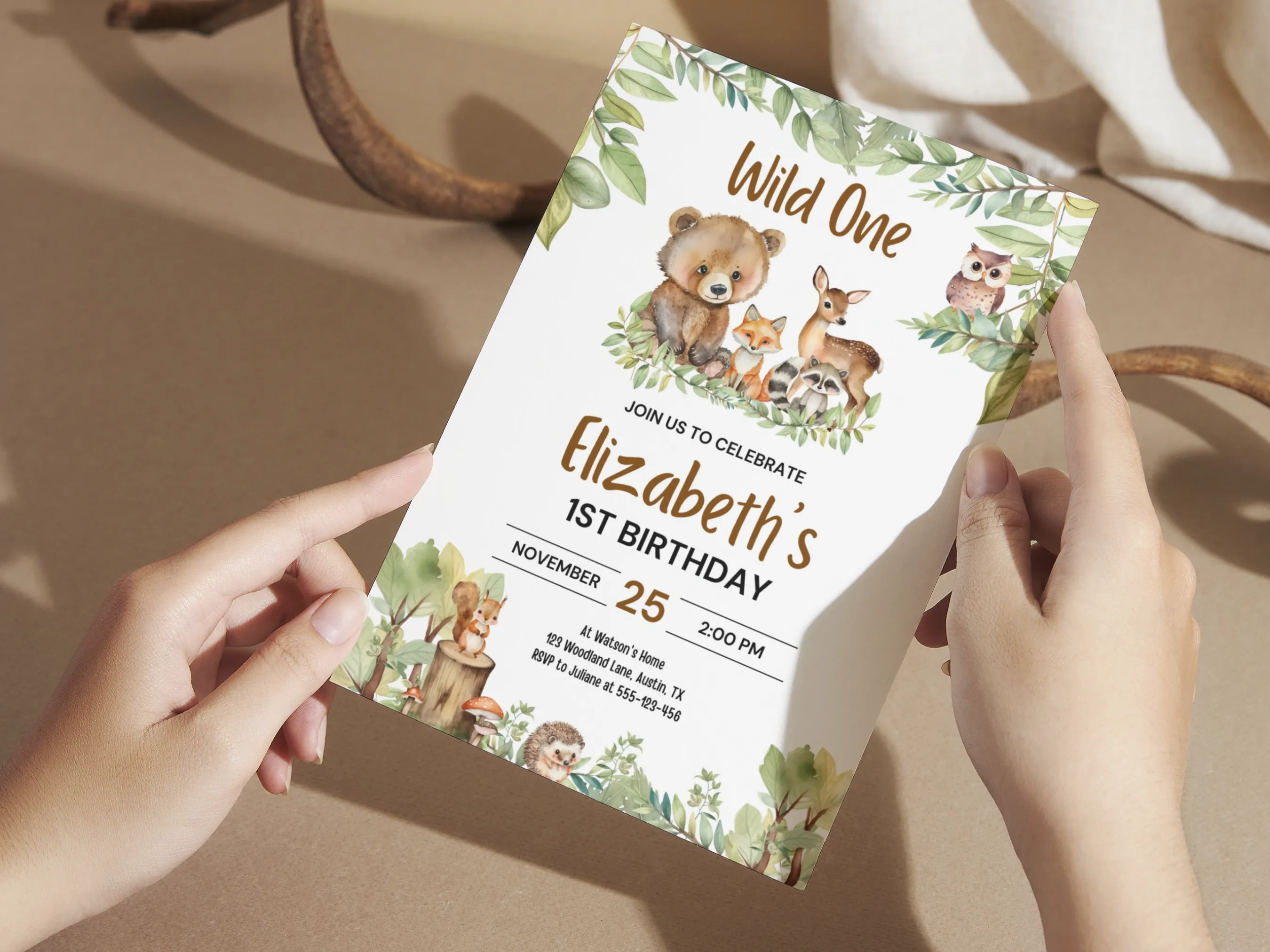Wild One Woodland Animals Birthday Invitation | Forest Party Theme | Editable Canva Template | Digital Download