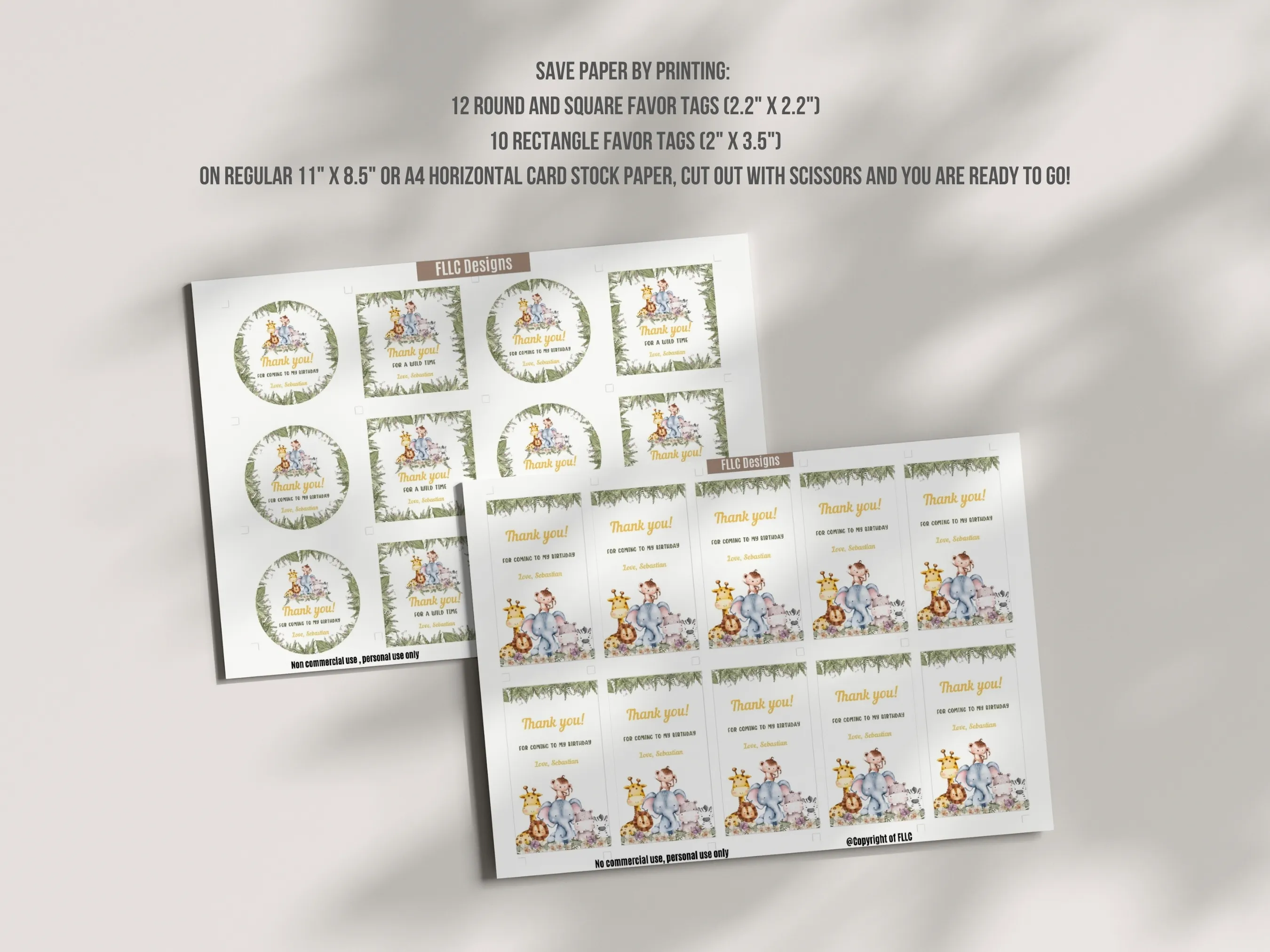 Wild One Safari Birthday Thank You Tags | Jungle Animals Favor Labels | Safari Party Gift Tags | Editable Canva Template | Digital Download