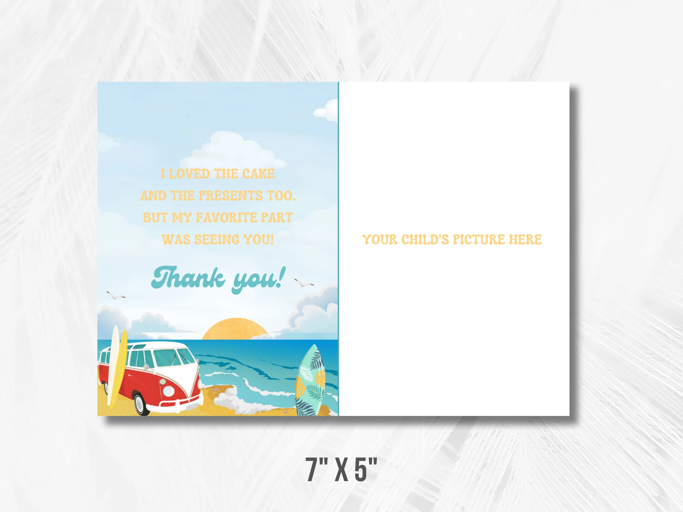 Surf Birthday Thank You Card With Photo | The Big One Birthday Thank You Note | Beach 1st Birthday Party | Editable Canva Template | Digital Download