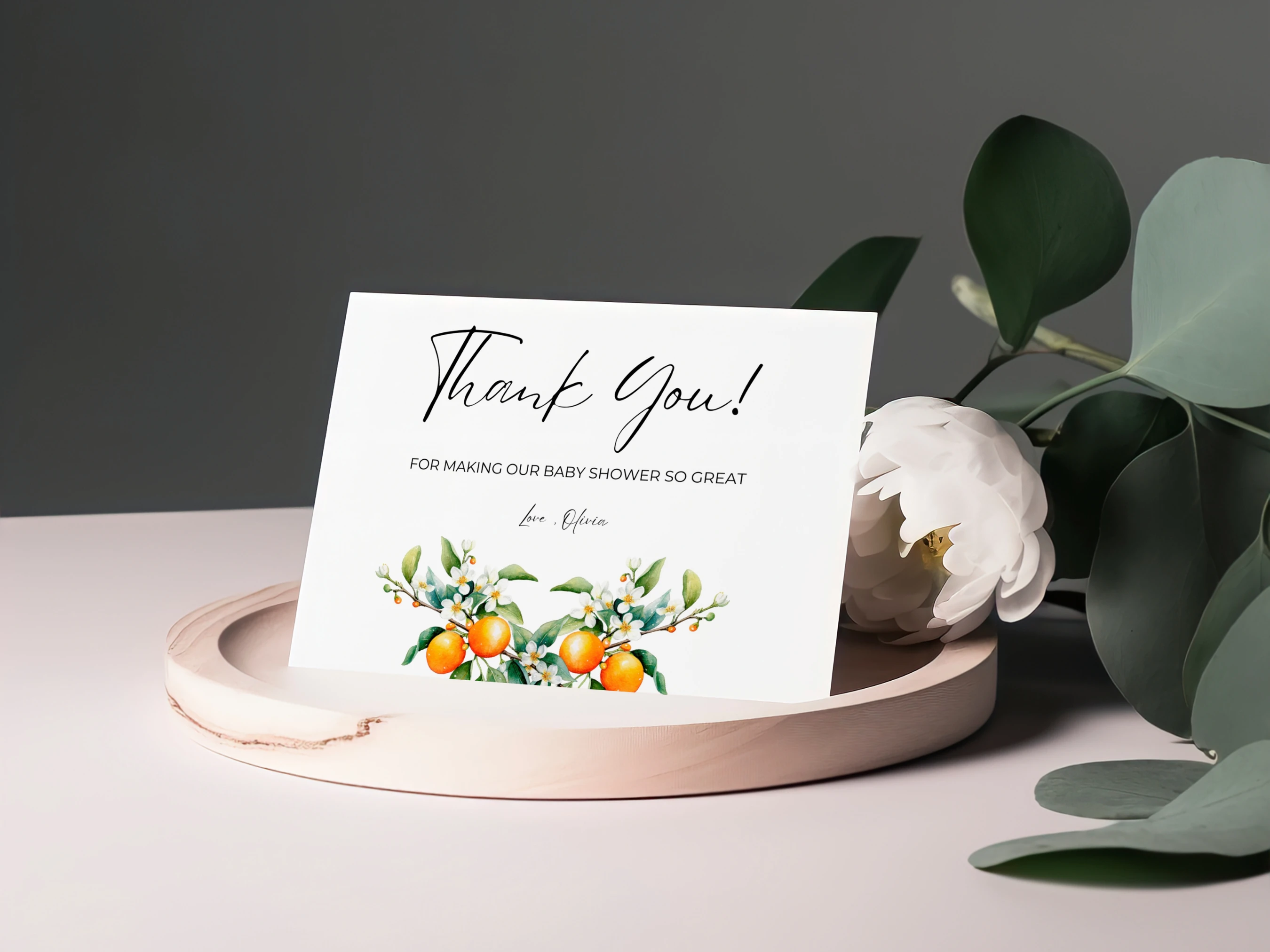 Little Cutie Baby Shower Thank You Card | Orange Baby Shower Thank You Note | Editable Canva Template | Digital Download