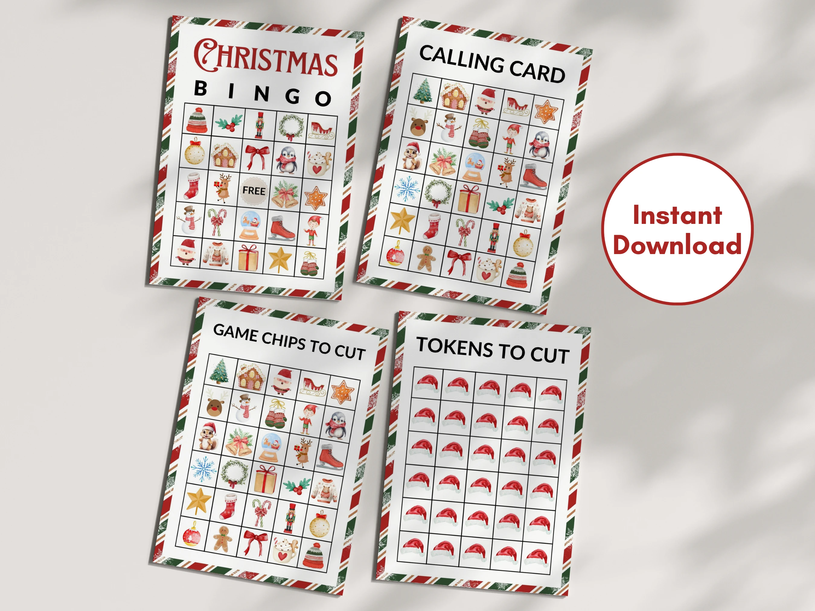 Printable Christmas Bingo Game | 35 Festive Holiday Cards | Ready-to-Print Game | Digital Download